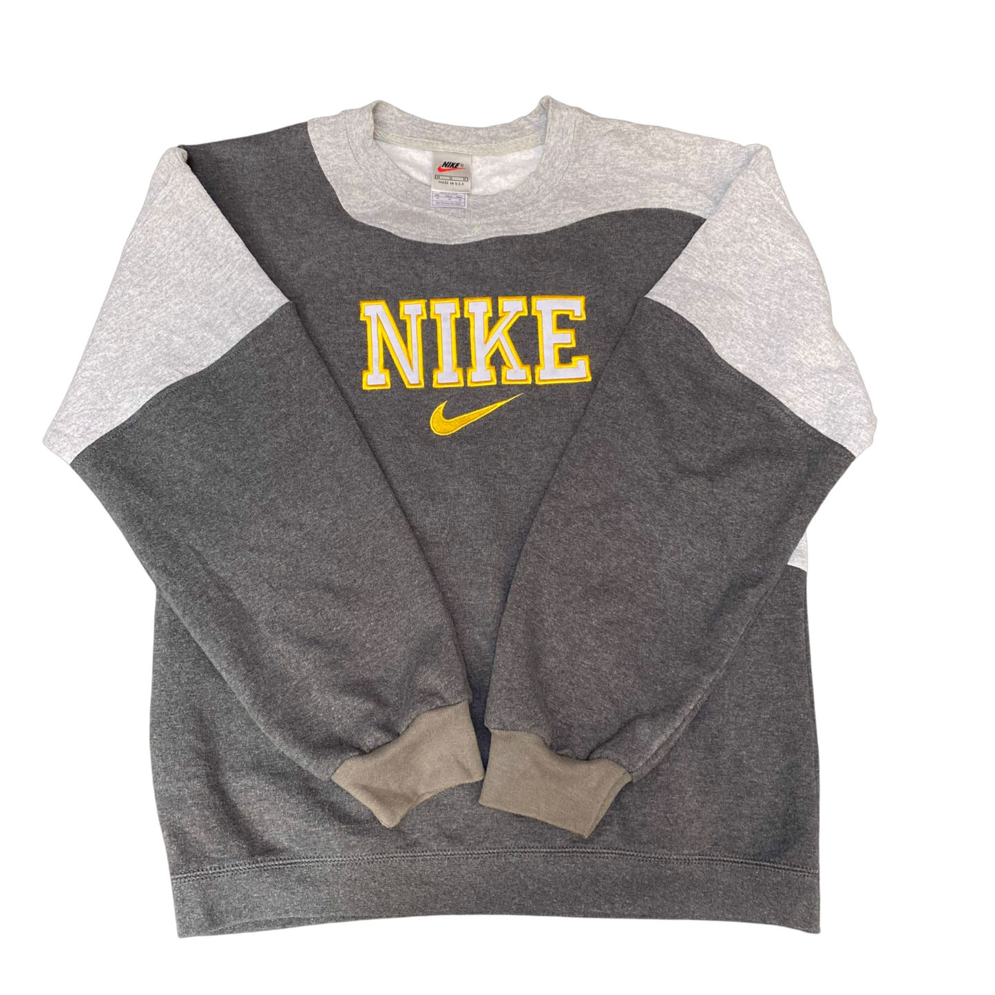 Nike Reworked Sweatshirt Mens Medium Grey Embroidered Spellout Logo Vintage Y2K