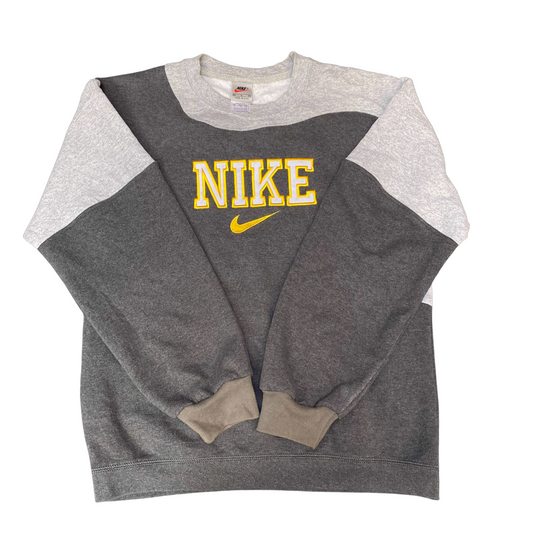 Nike Reworked Sweatshirt Mens Medium Grey Embroidered Spellout Logo Vintage Y2K