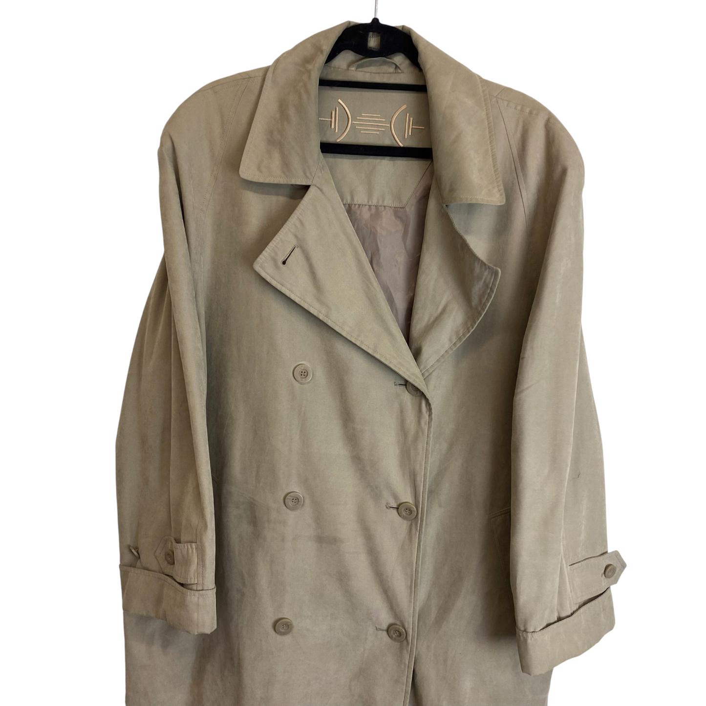 Trench Coat Womens XL Cream Long Sleeve Notch Button Front Casual Outdoor