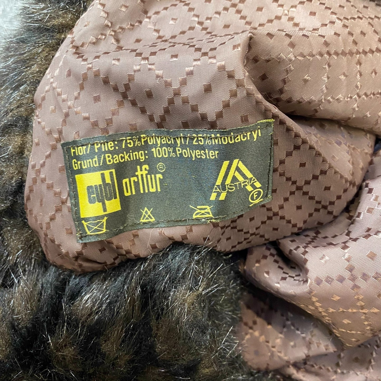 Eybl Artfur Faux Fur Coat Womens L Brown Lined Plush Winter Mid Length Collared