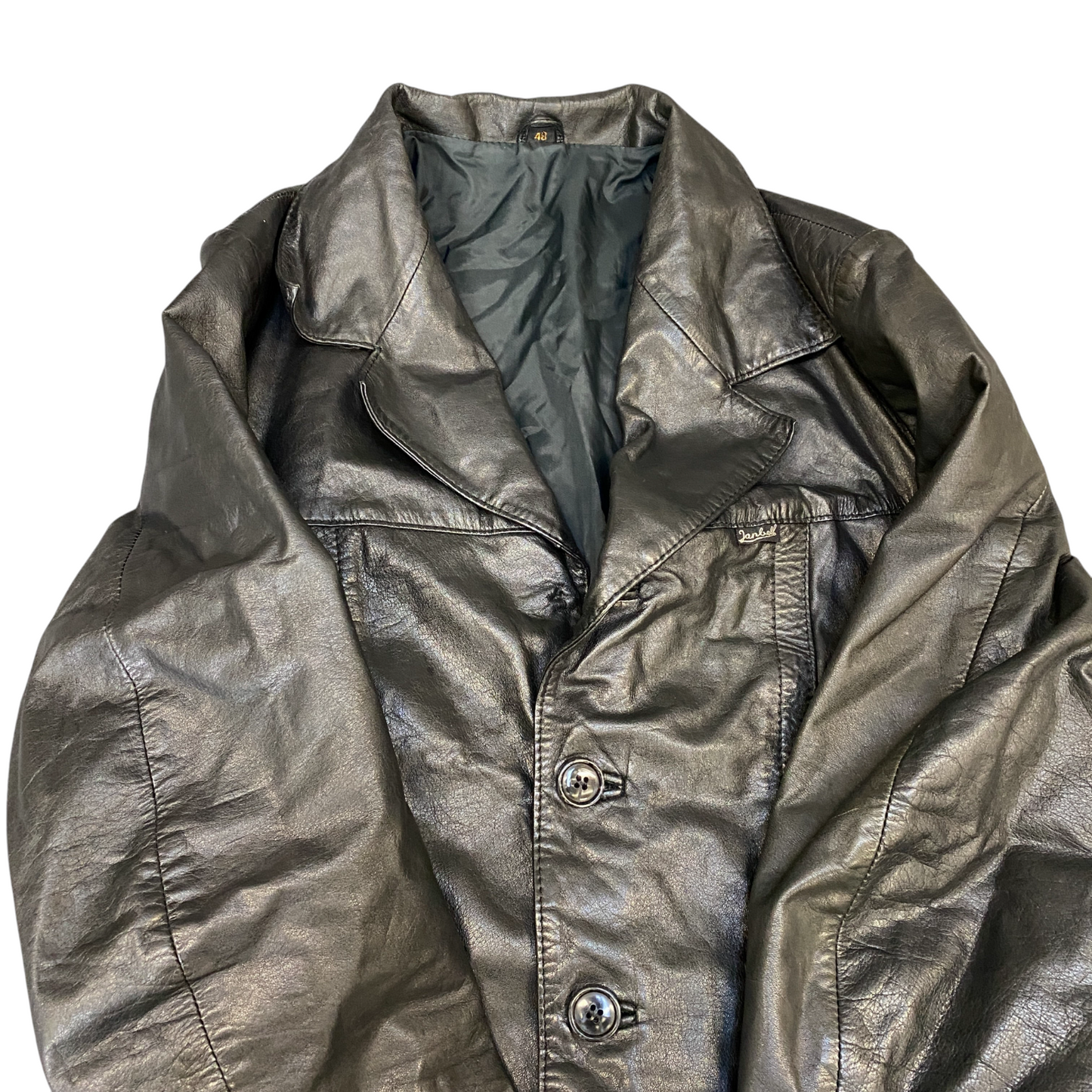 Women Leather Blazer Jacket Medium Black Long Sleeve Notch Lapel Single Breasted