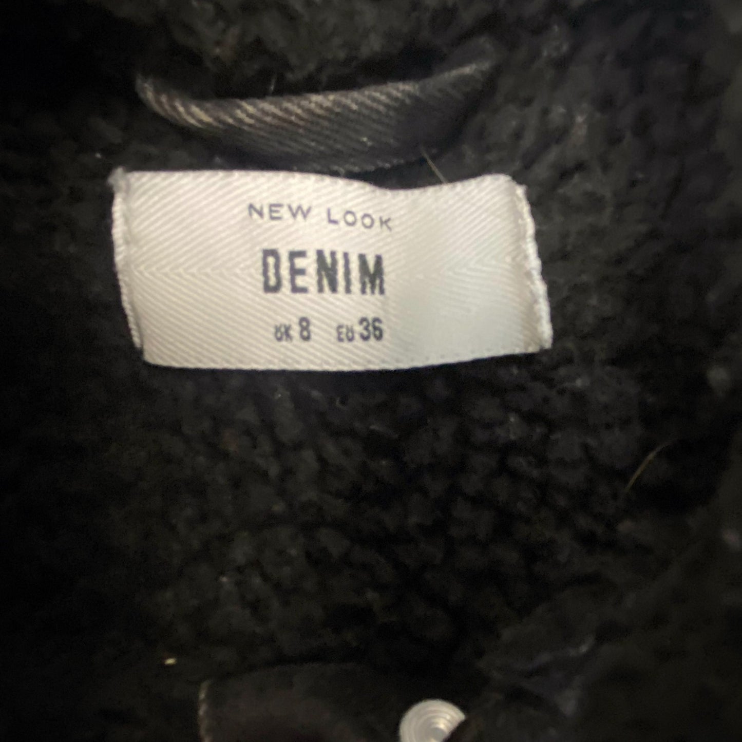 New Look Denim Trucker Jacket Womens M Black Sherpa Lined Collared Button Front