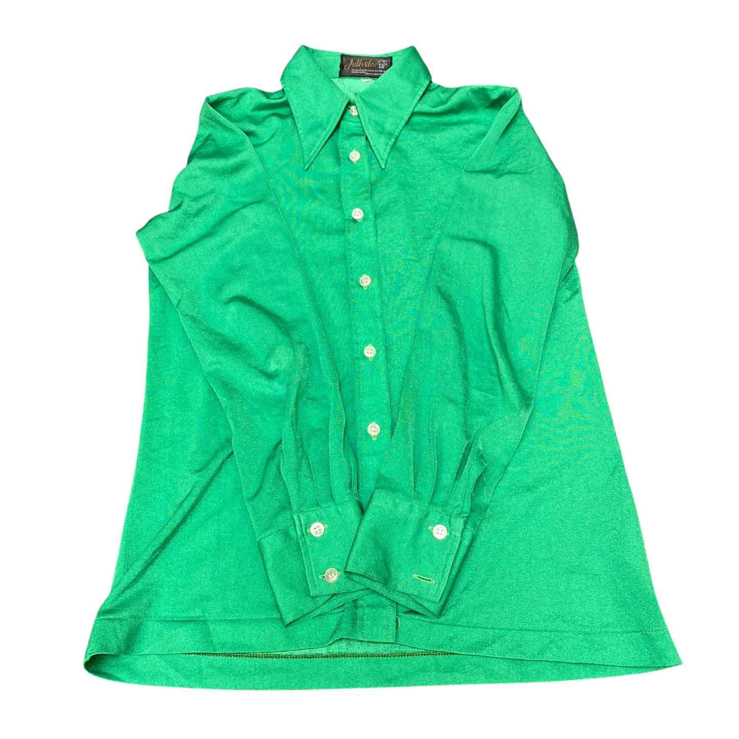 Jully Star Shirt Top Women S Green Solid Satin Long Sleeve Collared Button Front