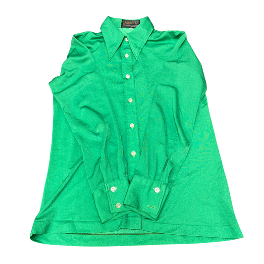 Jully Star Shirt Top Women S Green Solid Satin Long Sleeve Collared Button Front
