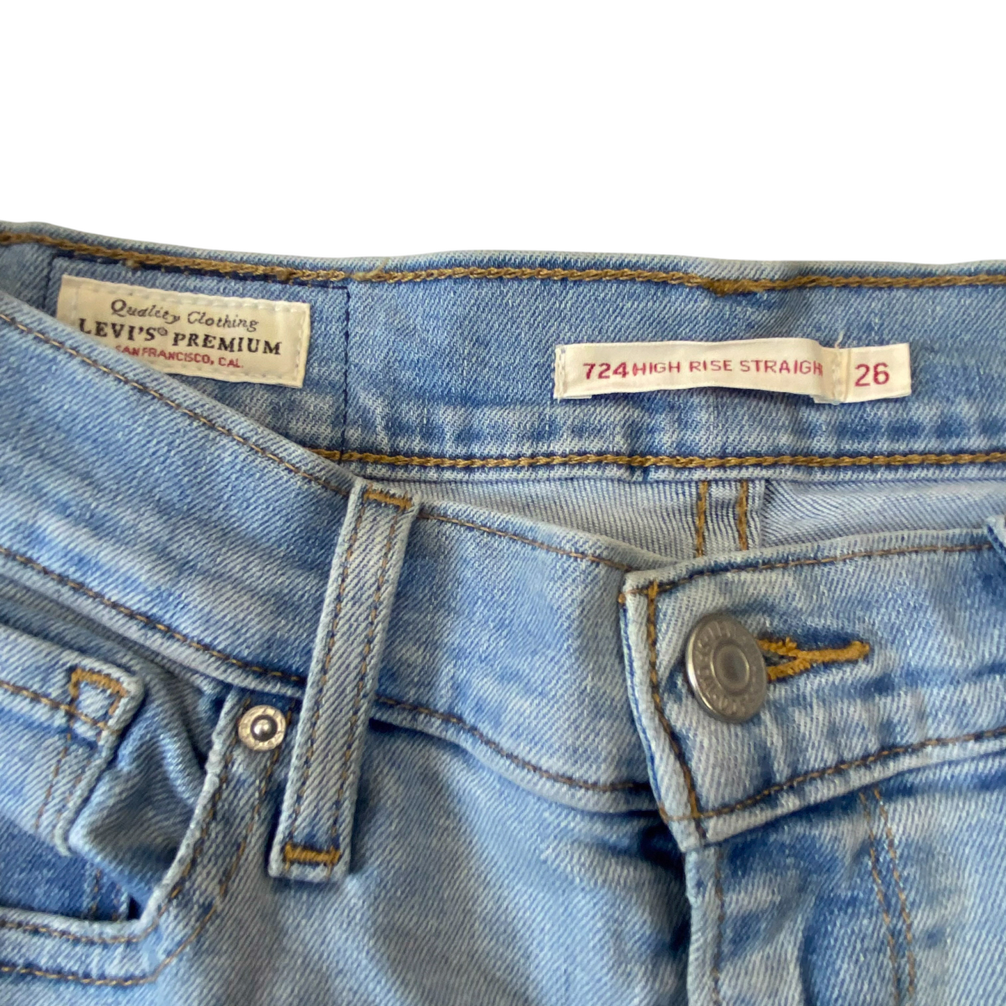 Levi's 724 Jeans Womens Medium Blue Denim High Rise Straight Fit Pockets Outdoor