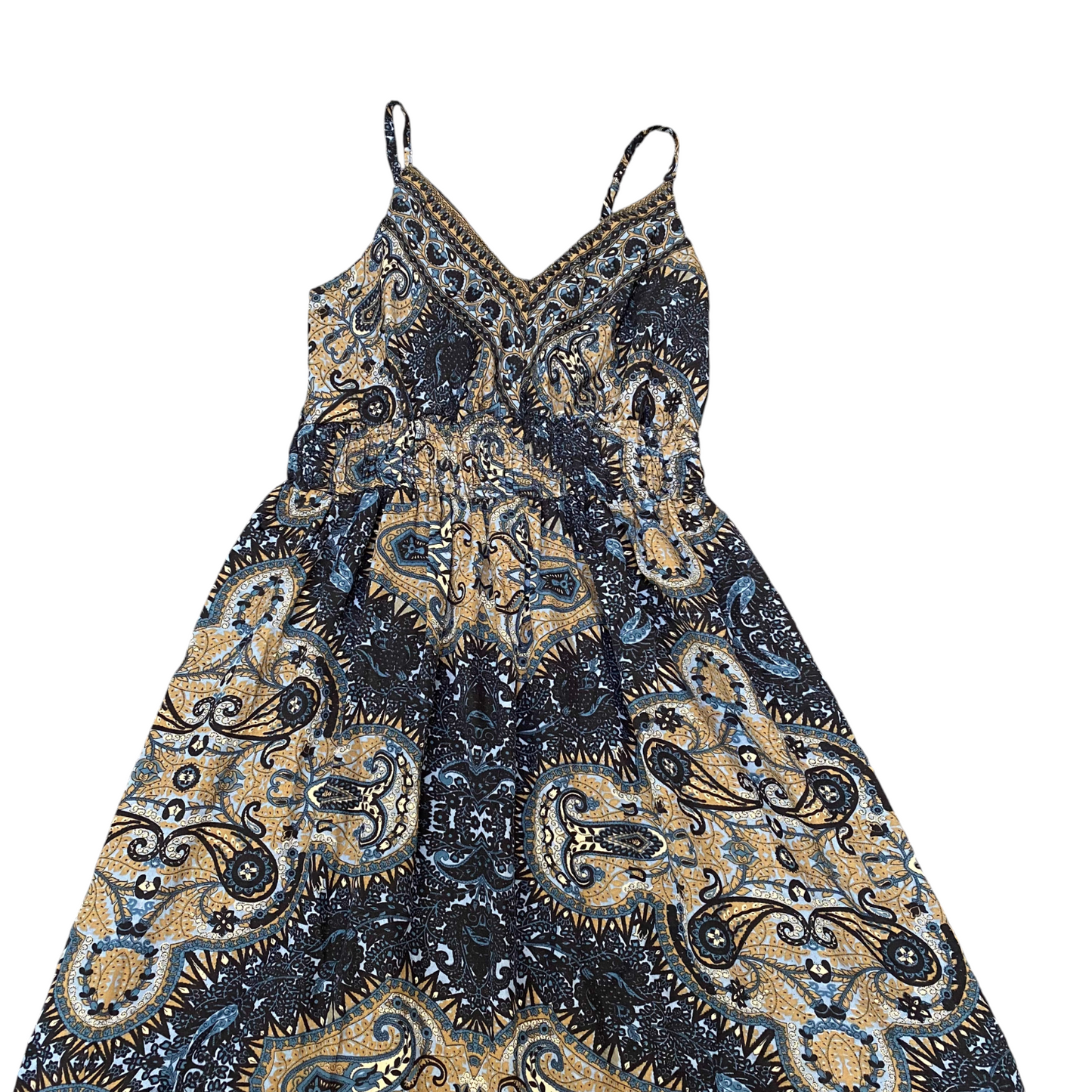 Long Maxi Dress Womens S Blue Paisley Silk Sleeveless V-Neck Speghattii Strap