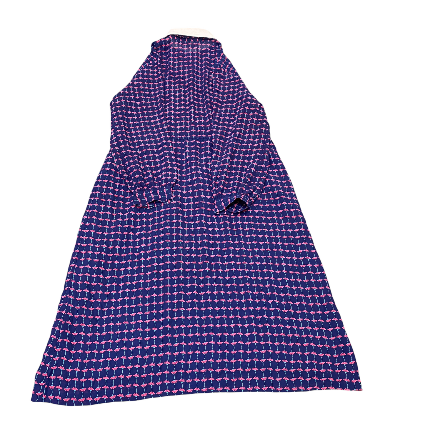 Womens Maxi Dress M Blue All Over Floral Print Long Sleeve Collared Button Front