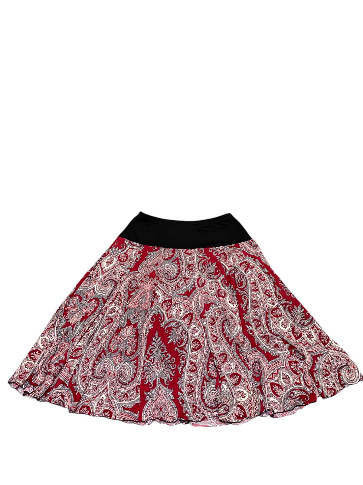 Grace Mini A Line Skirt Womens L Red Black Paisley Print Lined High Waisted