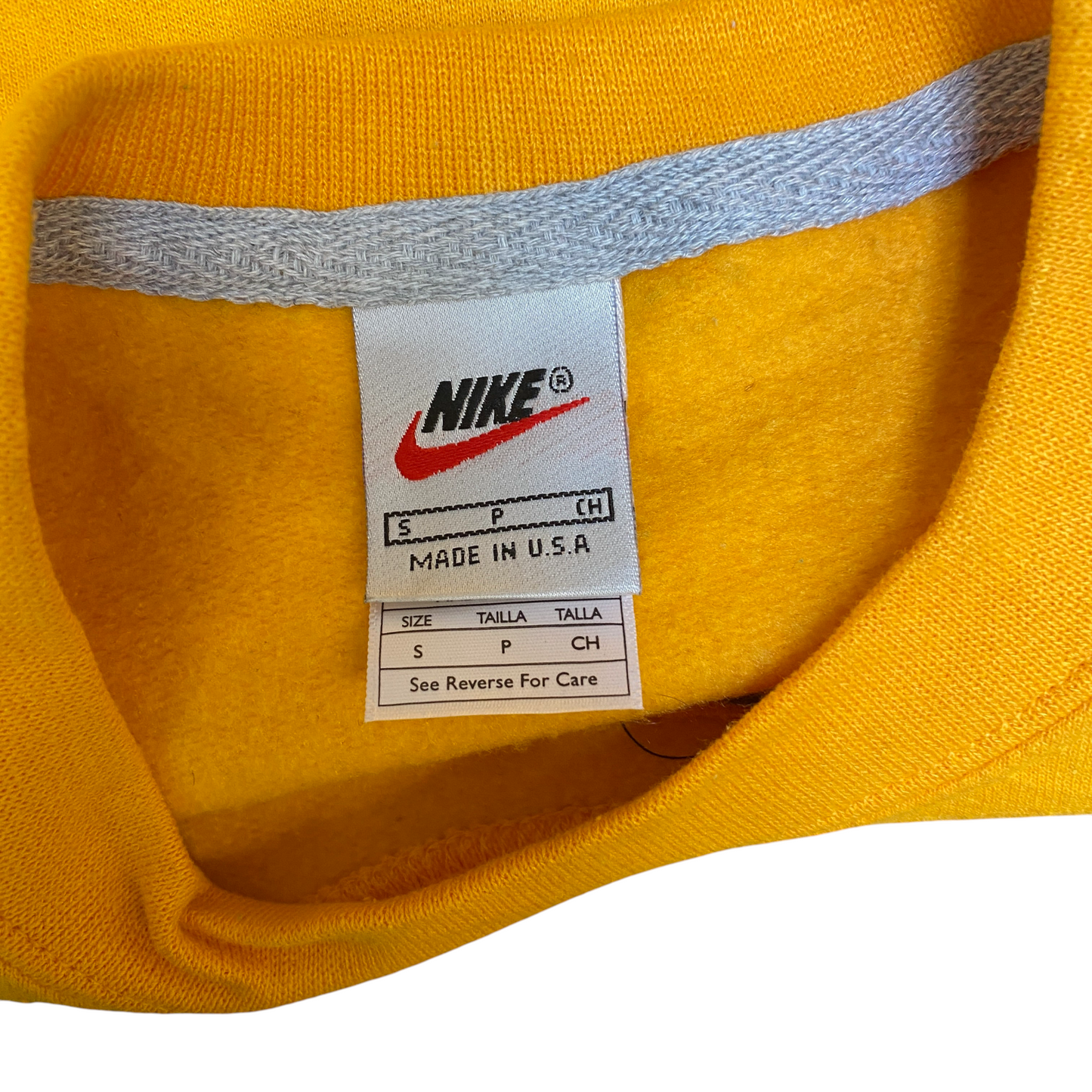 Nike Reworked Sweatshirt Mens S Yellow Black Embroidered Spellout Logo Vtg Y2K