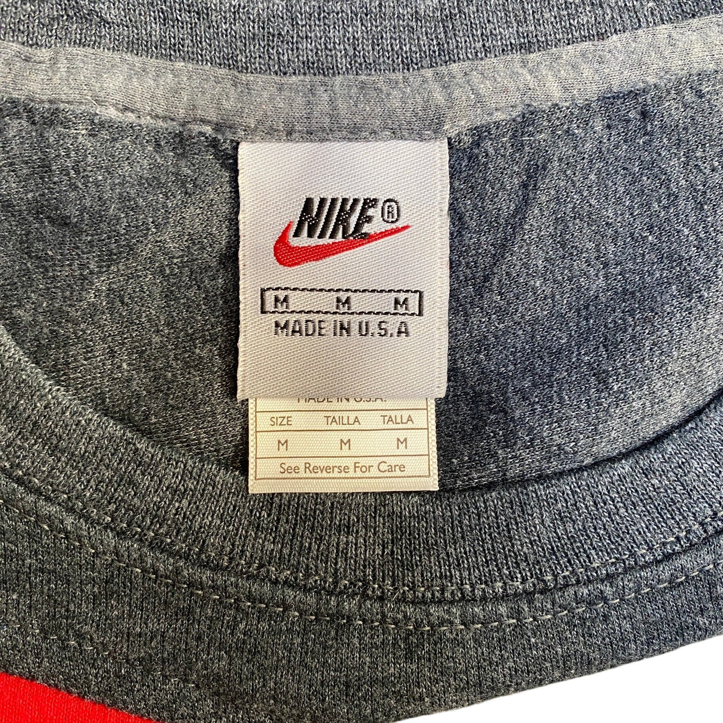 Nike Reworked Sweatshirt Mens M Red Grey Embroidered Spellout Logo Vintage Y2K