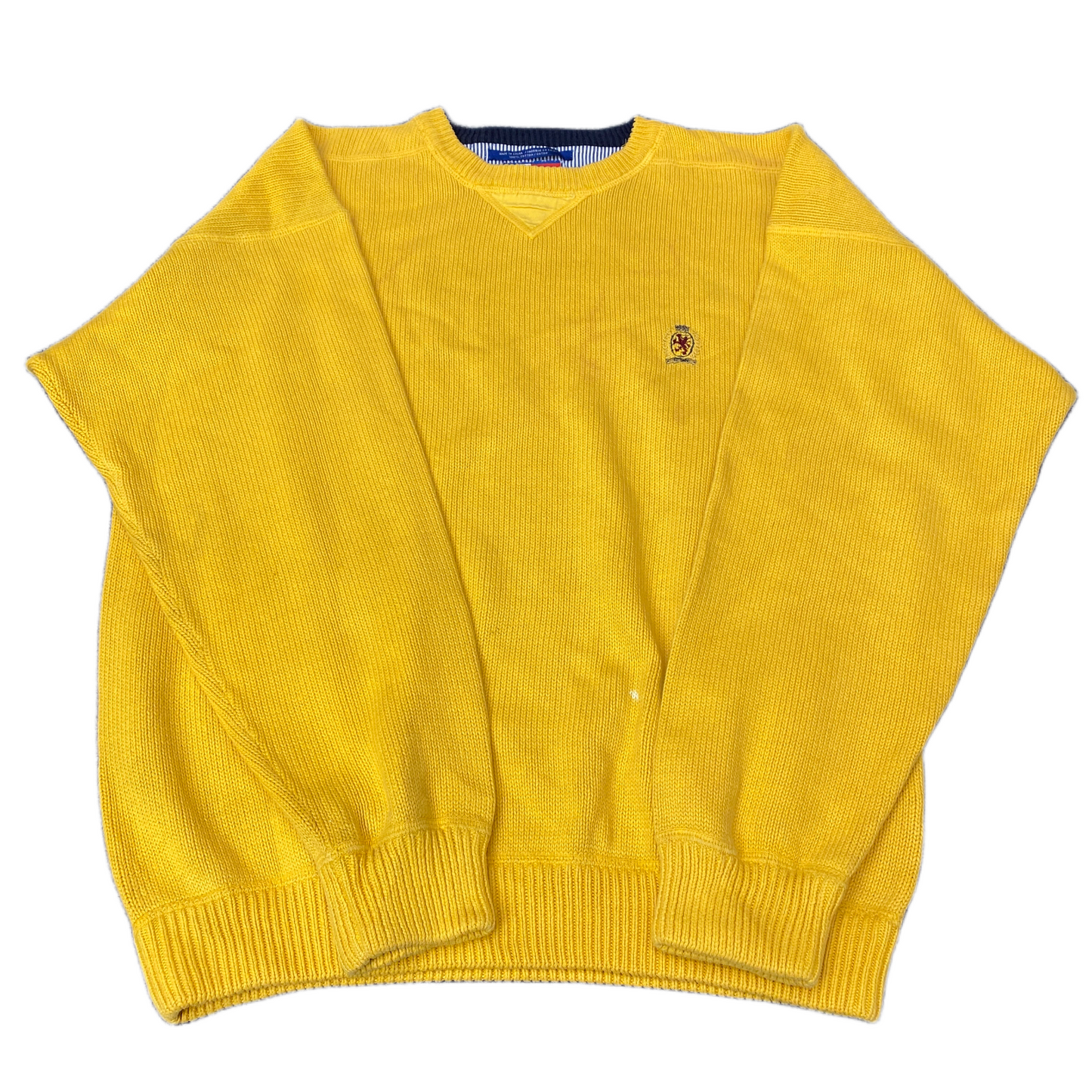 Tommy Hilfiger Sweater Mens Medium Yellow Embroidered Logo Crew Neck Pullover