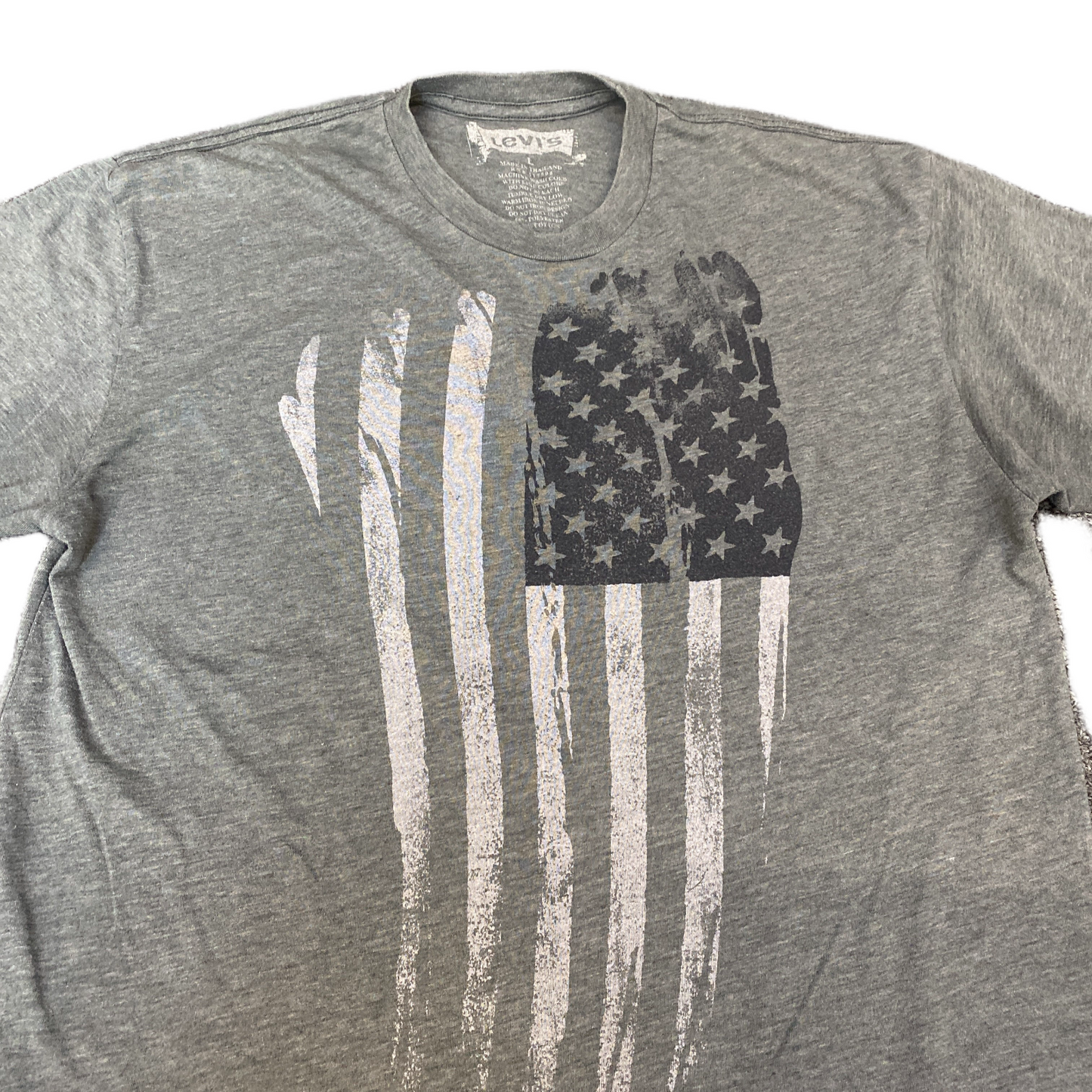 Levi's T-Shirt Womens L Grey American Flag Graphic Print Crew Neck Pullover Tee