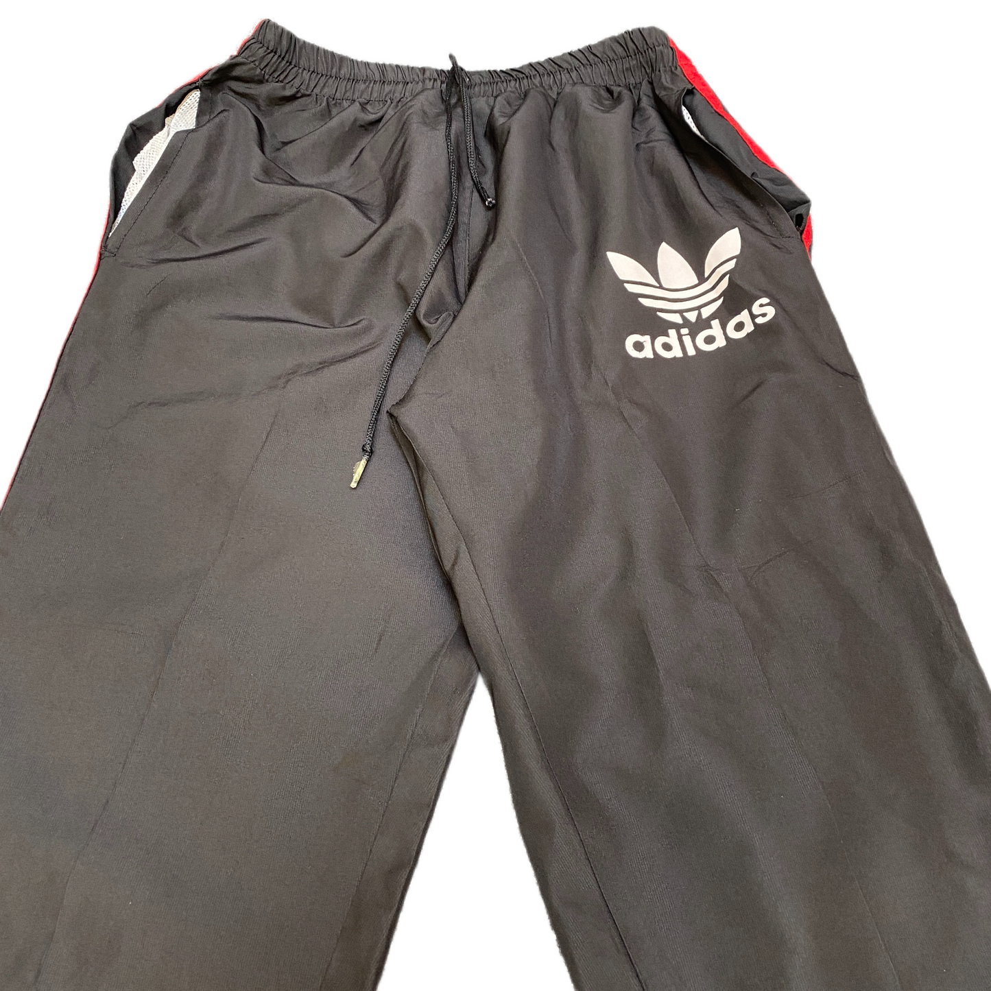 Adidas Joggers Fits as Mens 26" Waist Black Red 3-Stripes Drawstring Trousers