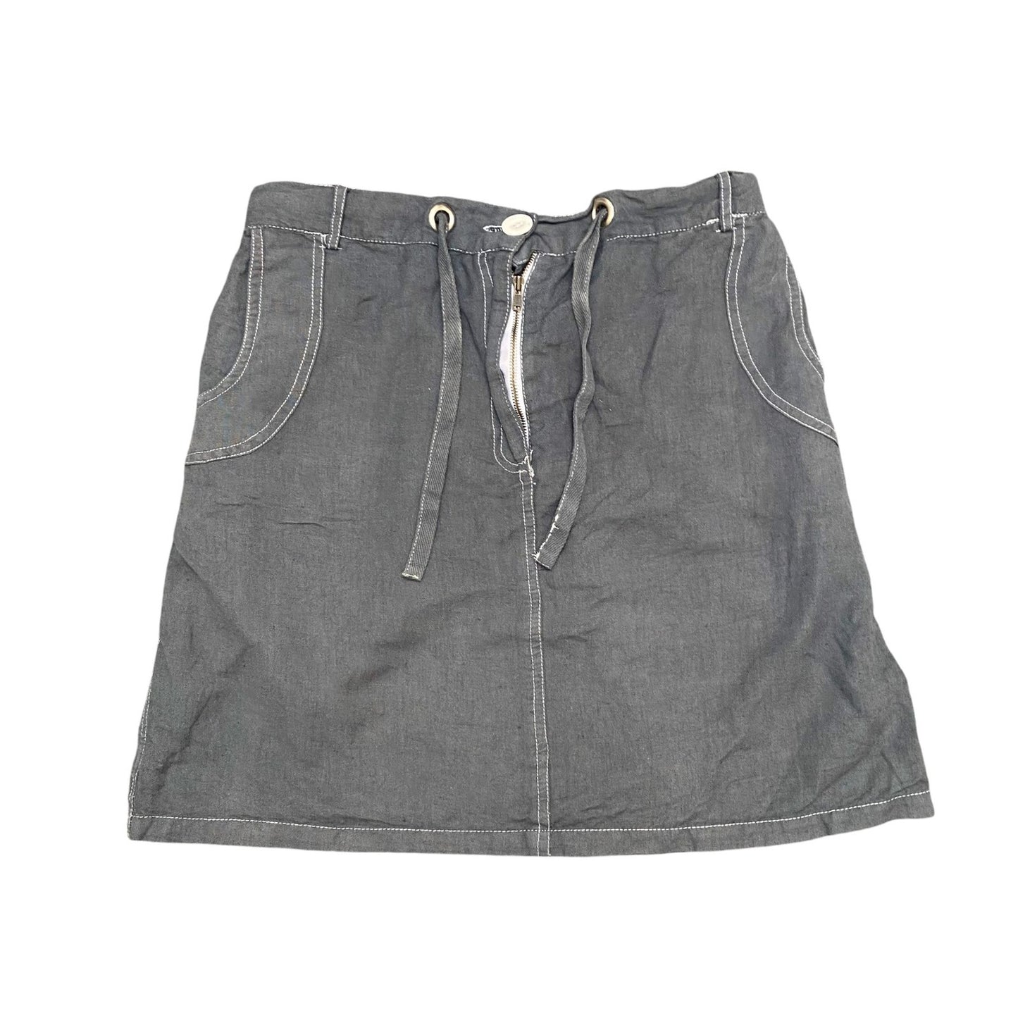 Himalaya Mini Skirt Womens S Grey Linen Pockets Flat Front Drawstring Outdoor