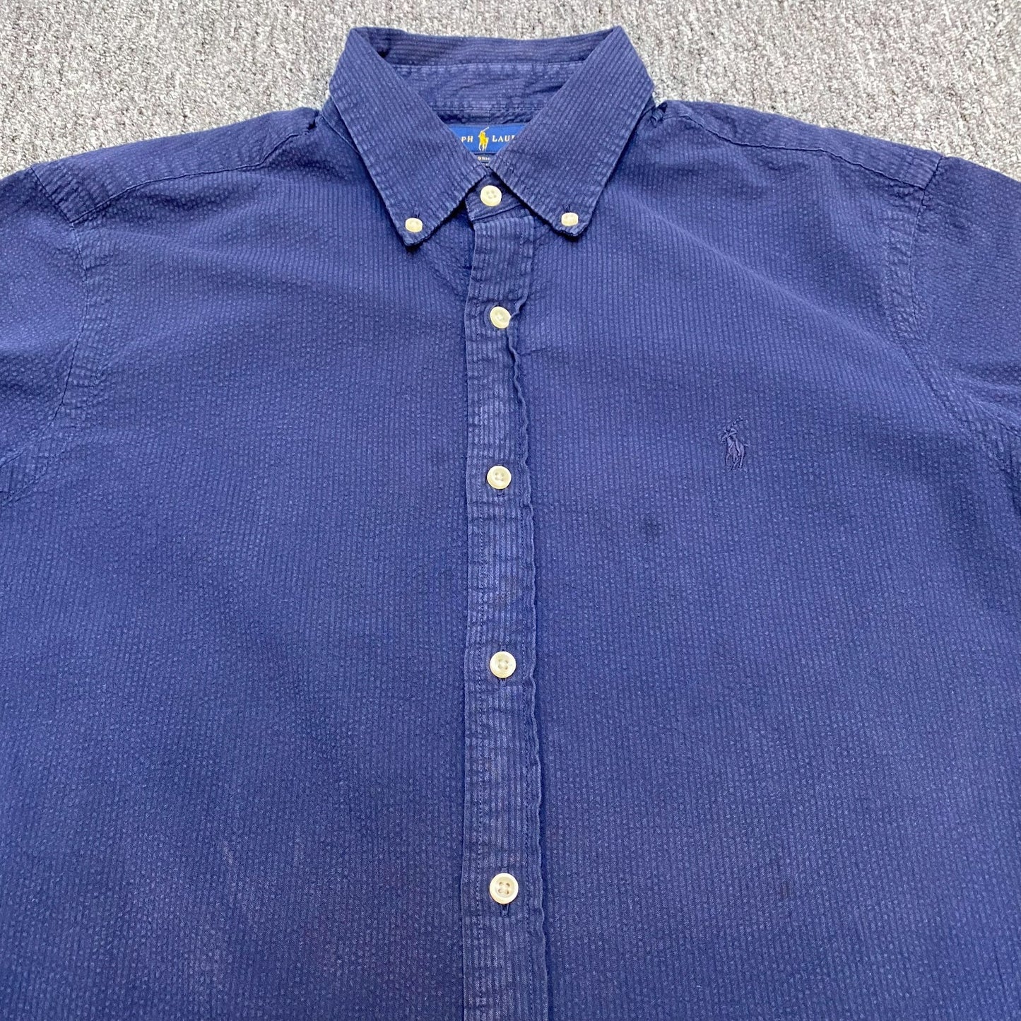 Ralph Lauren Shirt Mens L Navy Short Sleeve Classic Fit Pony Logo Button Down