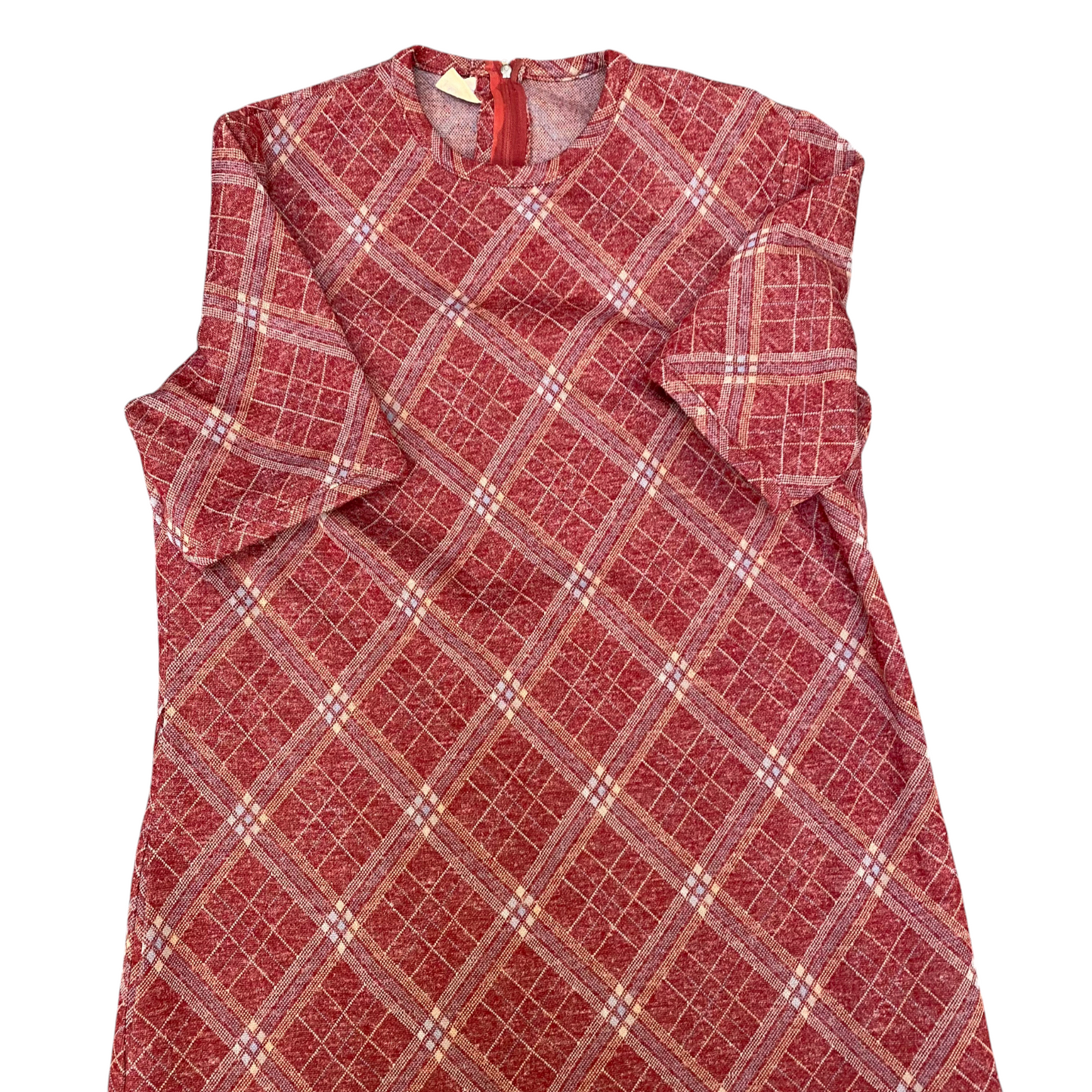 Sheath Dress Womens M Red Plaid Casual Short Sleeve Round Neck Back Zip Outdoor