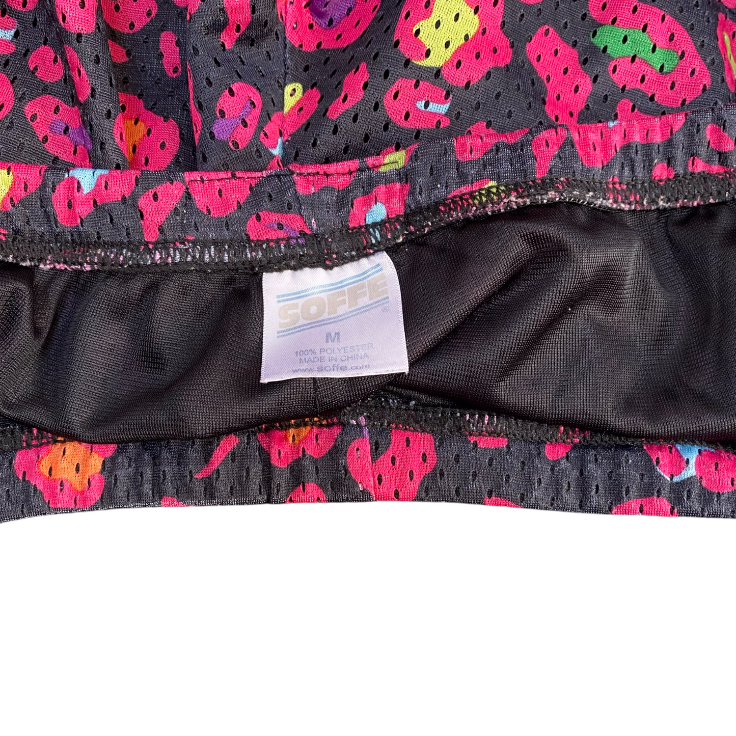 Swim Shorts Women Medium Black Pink Allover Mesh Patterned Elastic Waist Pull On