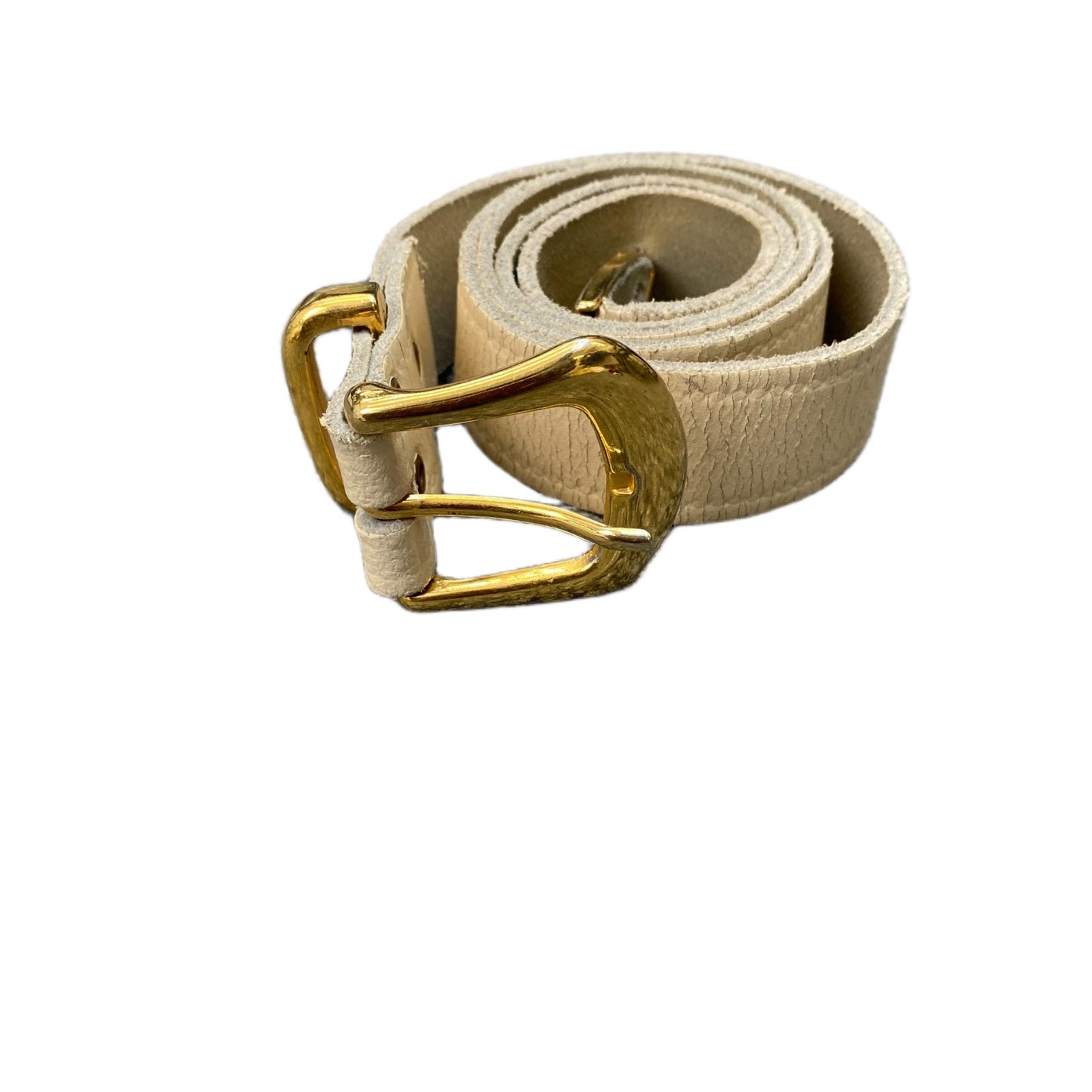 Waist Belt Mens Ivory Leather Adjustable Gold Tone Pin Buckle 35 Inches