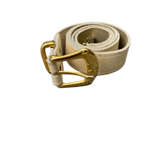 Waist Belt Mens Ivory Leather Adjustable Gold Tone Pin Buckle 35 Inches