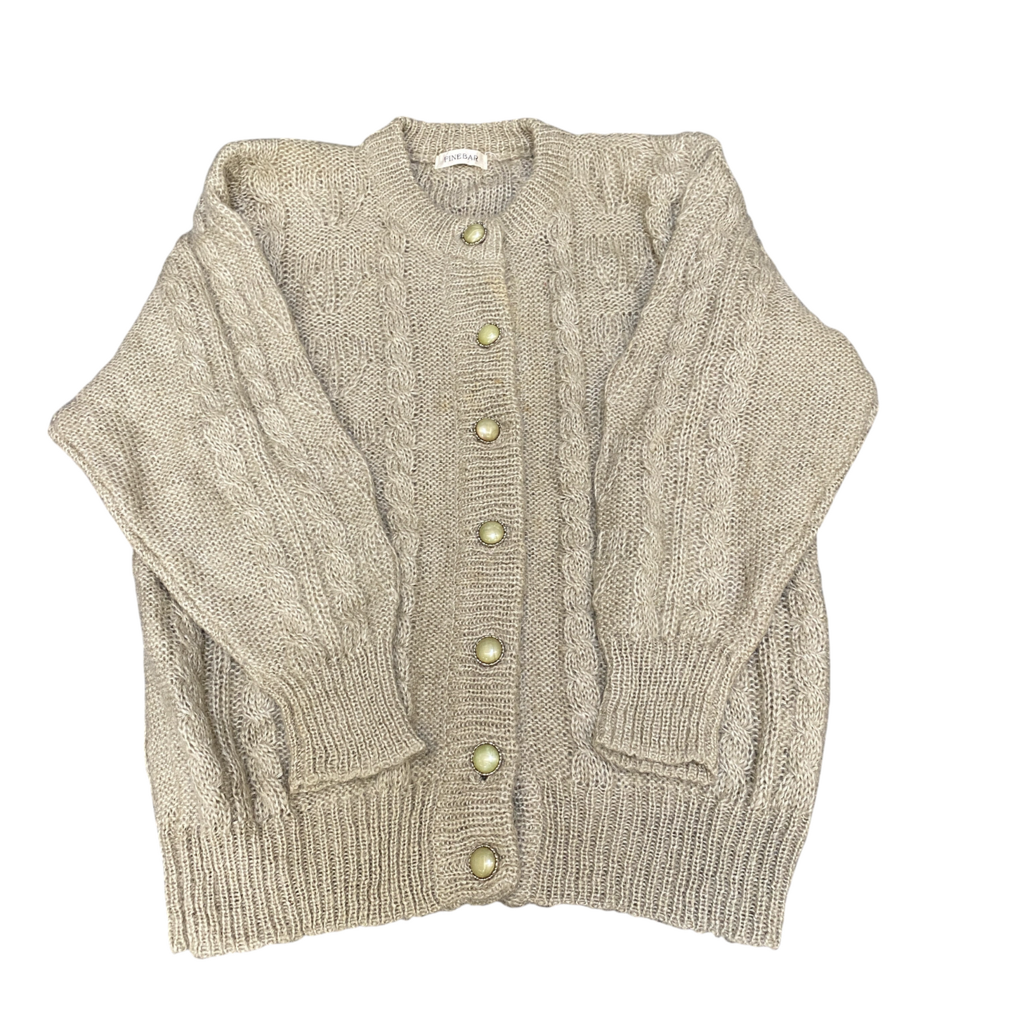 Fine Bar Cardigan Jumper Womens Medium Beige Cable Knit Long Sleeve Button Front