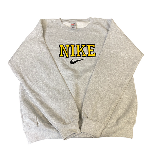 Nike Reworked Sweatshirt Mens Medium Grey Embroidered Spellout Logo Vintage Y2K