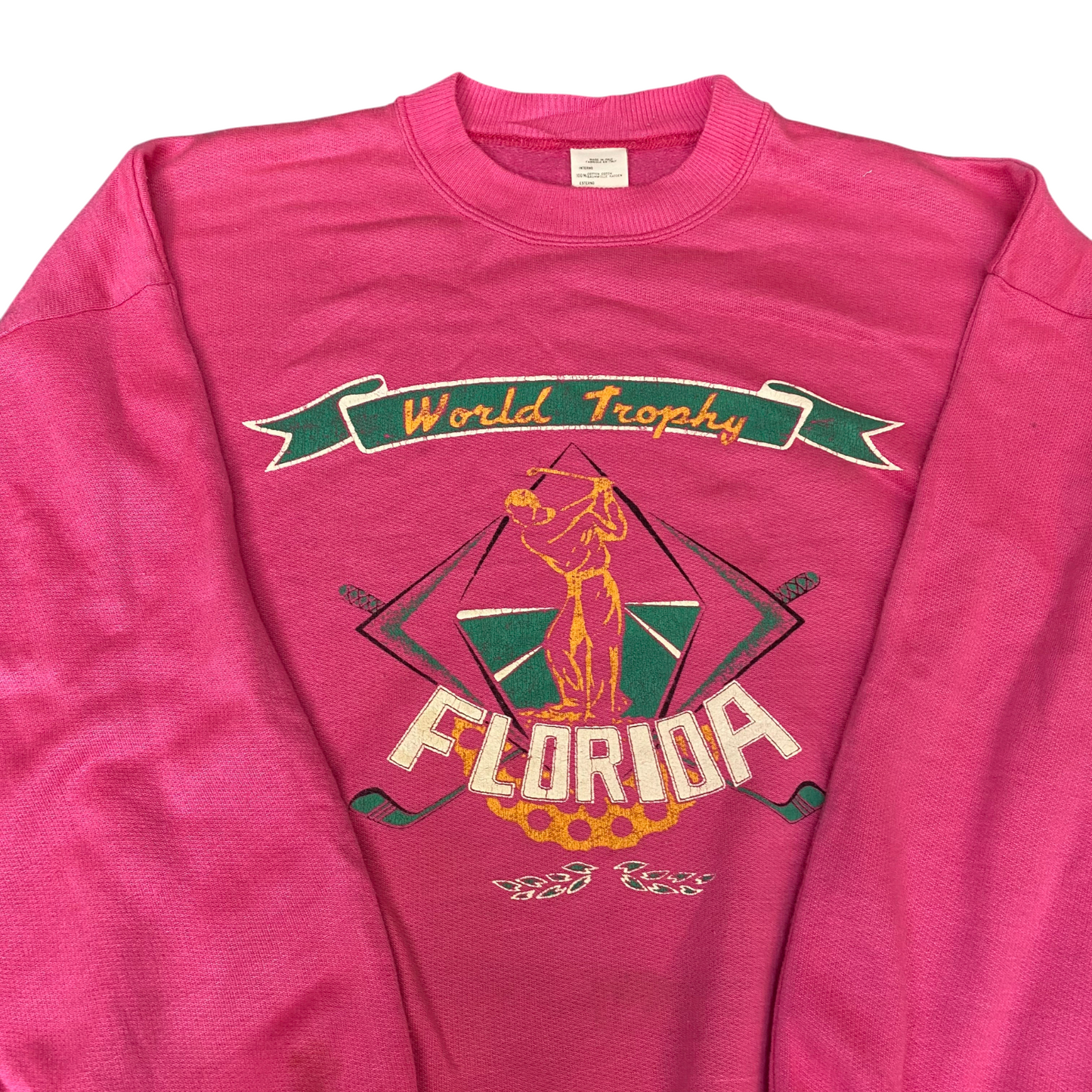 World Trophy Florida Golf Tour Sweatshirt Mens Large Pink Graphic Crew Neck