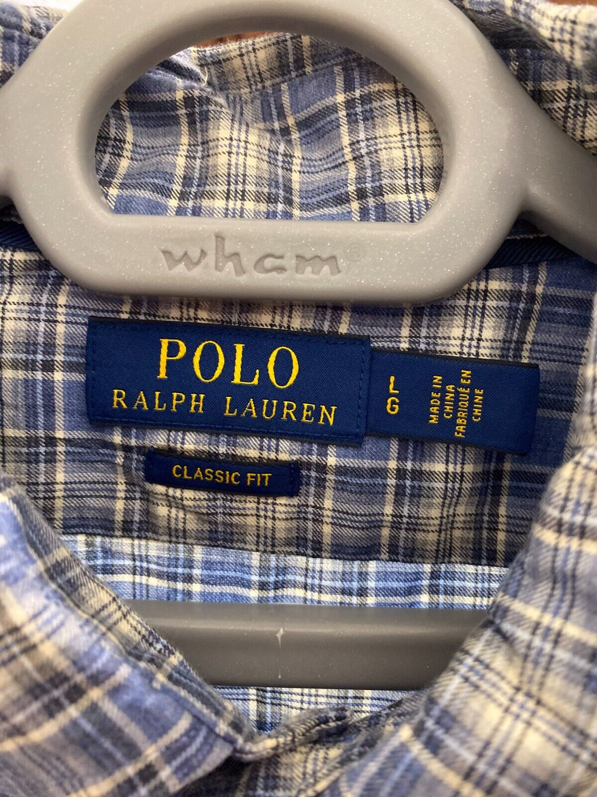 Ralph Lauren Shirt Mens Large Blue Plaid Classic Fit Small Blue Polo Pony Logo