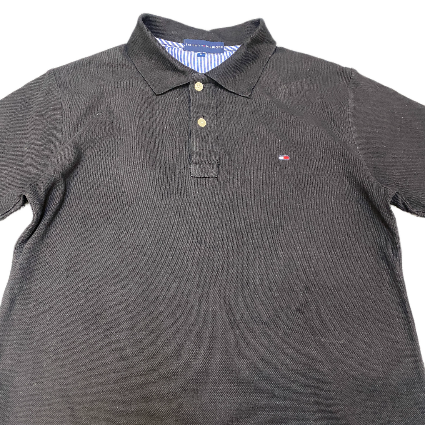 Vtg Tommy Hilfiger Polo Shirt Boys Medium Black Stretch Golf Performance Popover