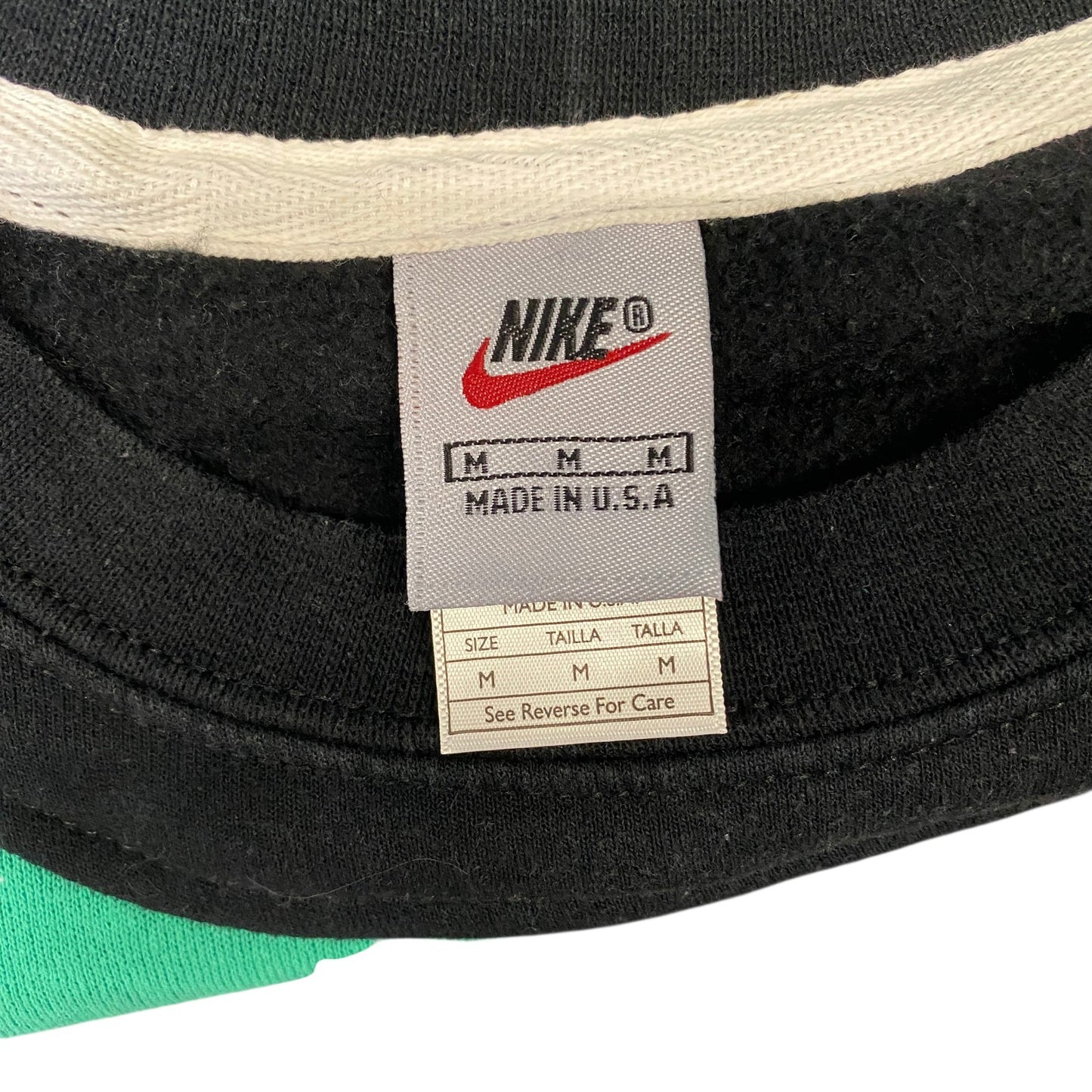 Nike Reworked Sweatshirt Men M Black Green Embroidered Spellout Logo Vintage Y2K