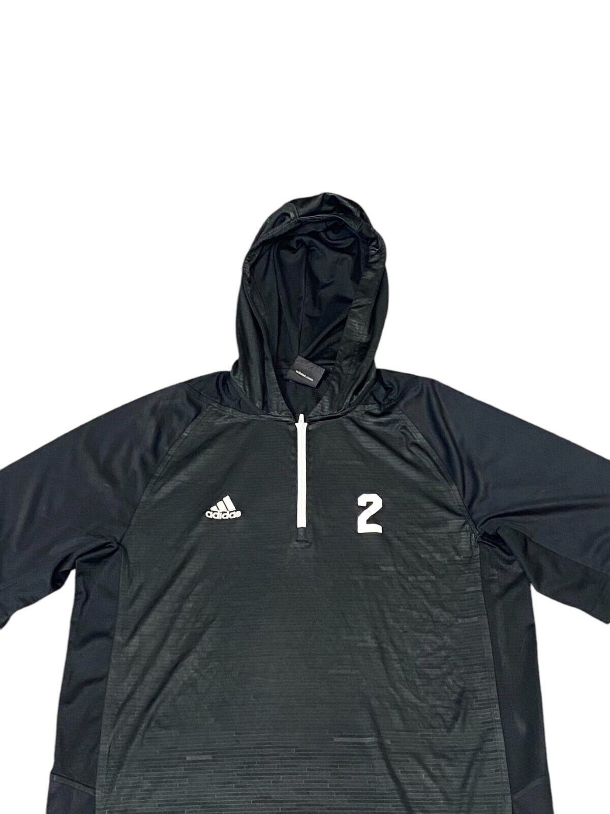 Adidas Activewear Jacket Men's Small Black Short Sleeve Logo Hooded Quarter Zip