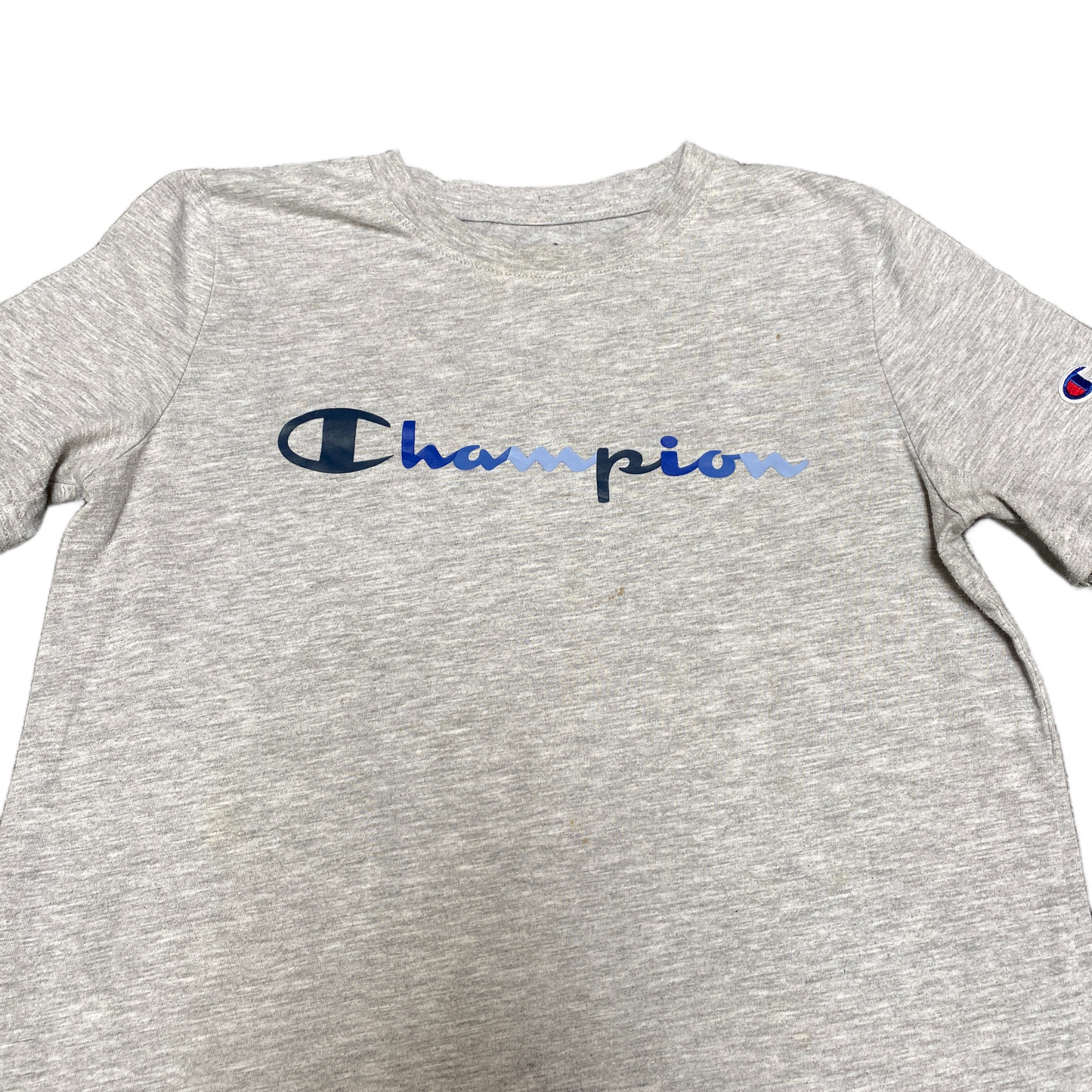 Champion T-Shirt Boys XS Grey Graphic Logo Short Sleeve Crew Neck Pullover Tee