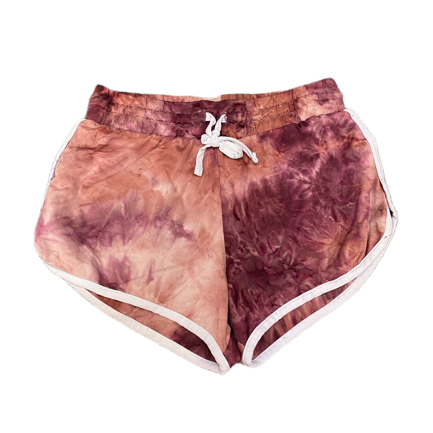Running Sprinter Shorts Women L 26" Waist Brown Tie Dye Athletic Gym Dolphin Hem