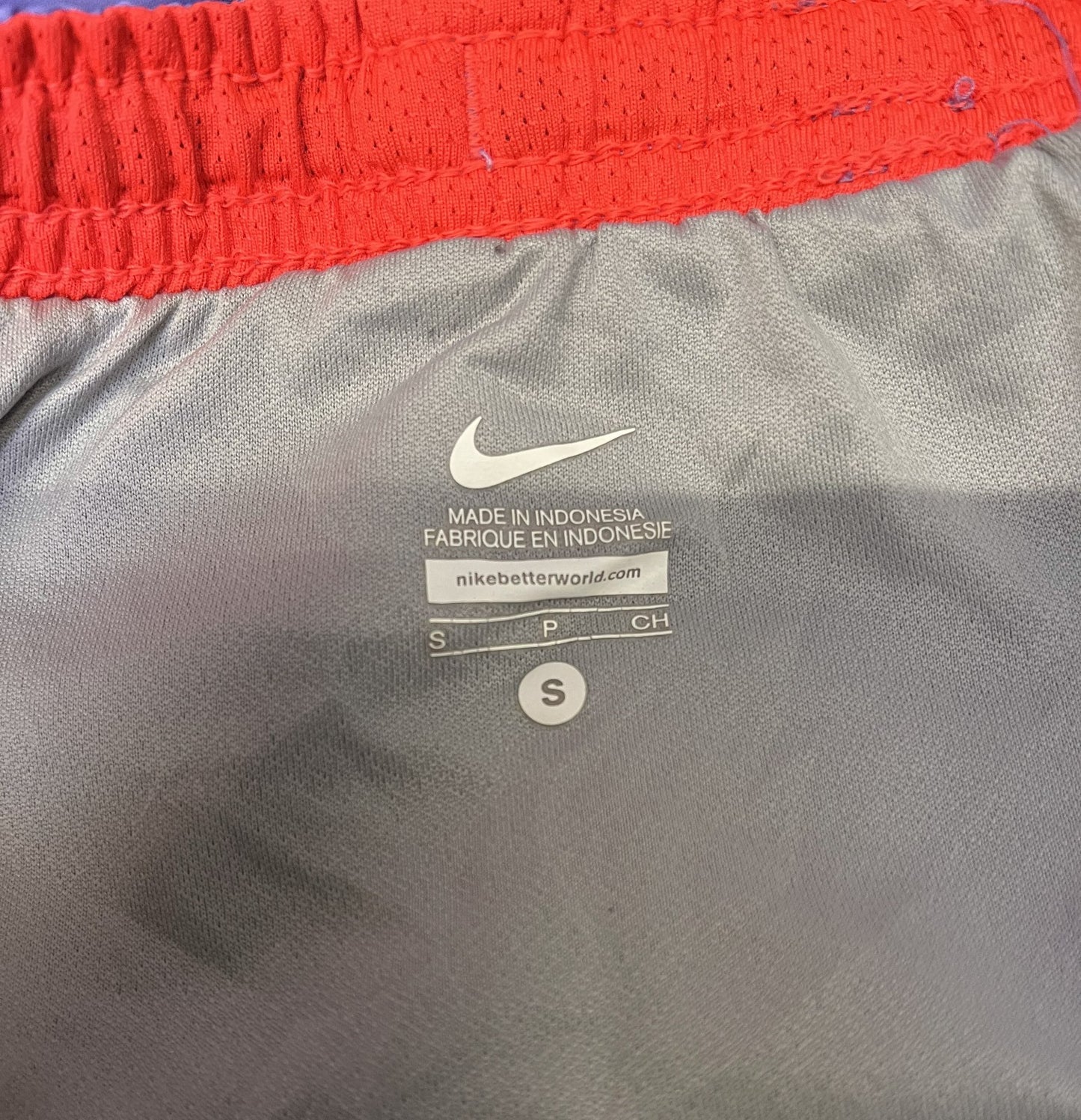 Nike Running Shorts Womens Small 25" Waist Purple Orange Performance Dolphin Hem