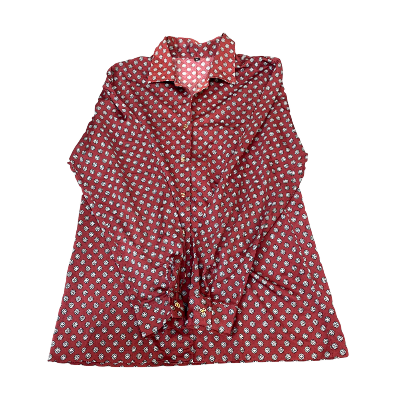 Shirt Top Womens M Red Floral Casual Long Sleeve Collared Button Front Outdoor