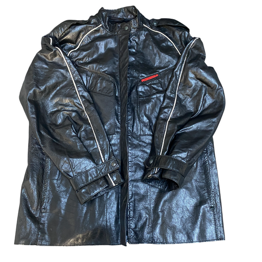 Womens Leather Biker Jacket Medium Black Fully Lined Long Sleeve Snap Full Zip