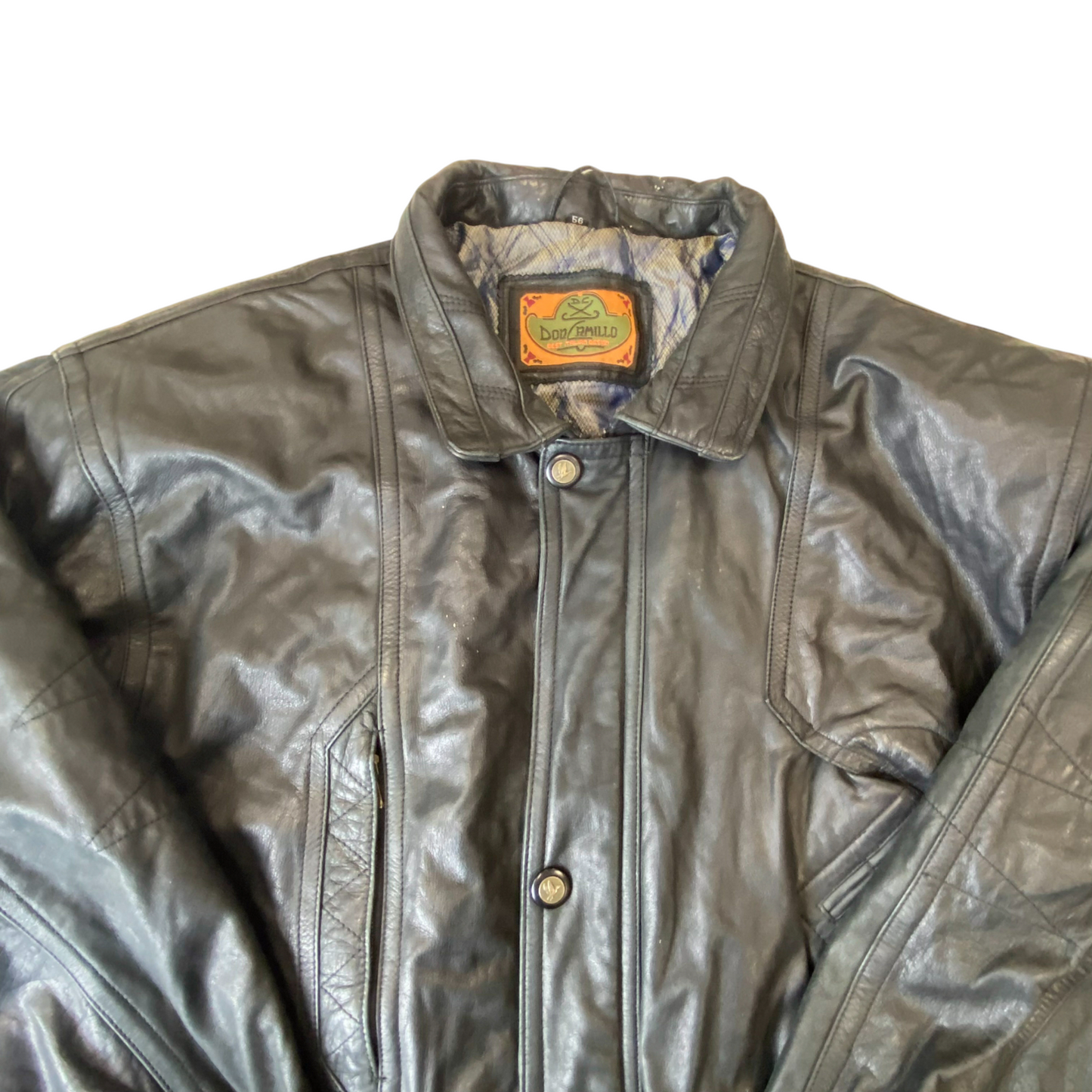 Don Camillo Faux Leather Jacket Mens Medium Black Lined Collared Snap Button