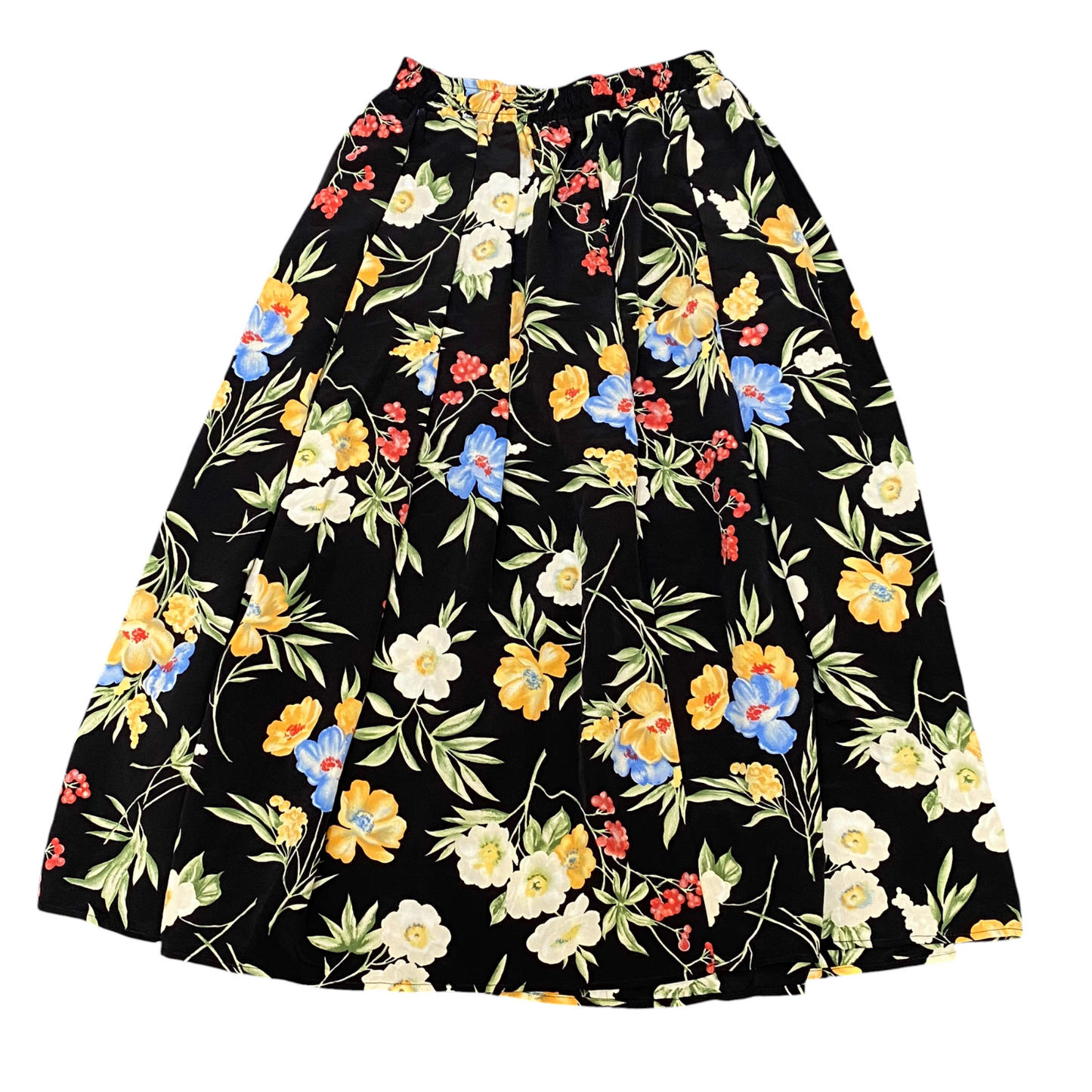 Créate A Line Skirt Women S Black Floral Print Knee Length Pleated Elastic Waist
