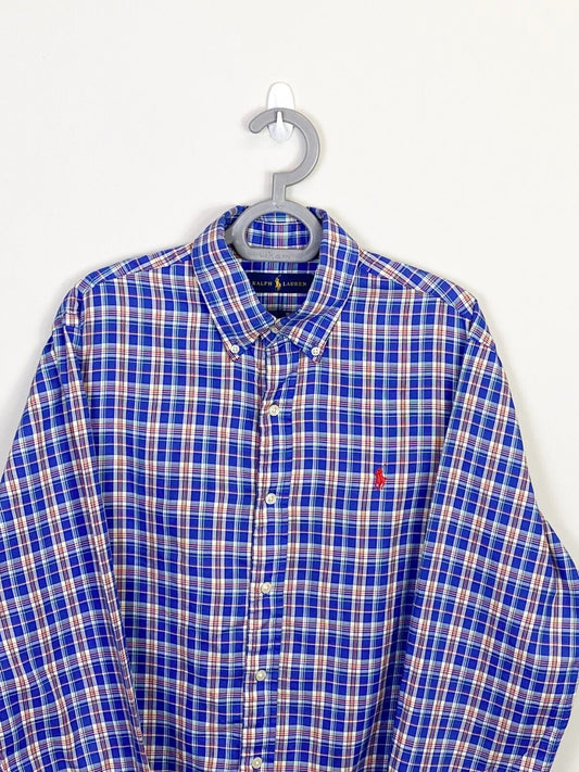 Ralph Lauren Shirt Mens Medium Blue Checkered Casual Red Small Polo Pony Logo