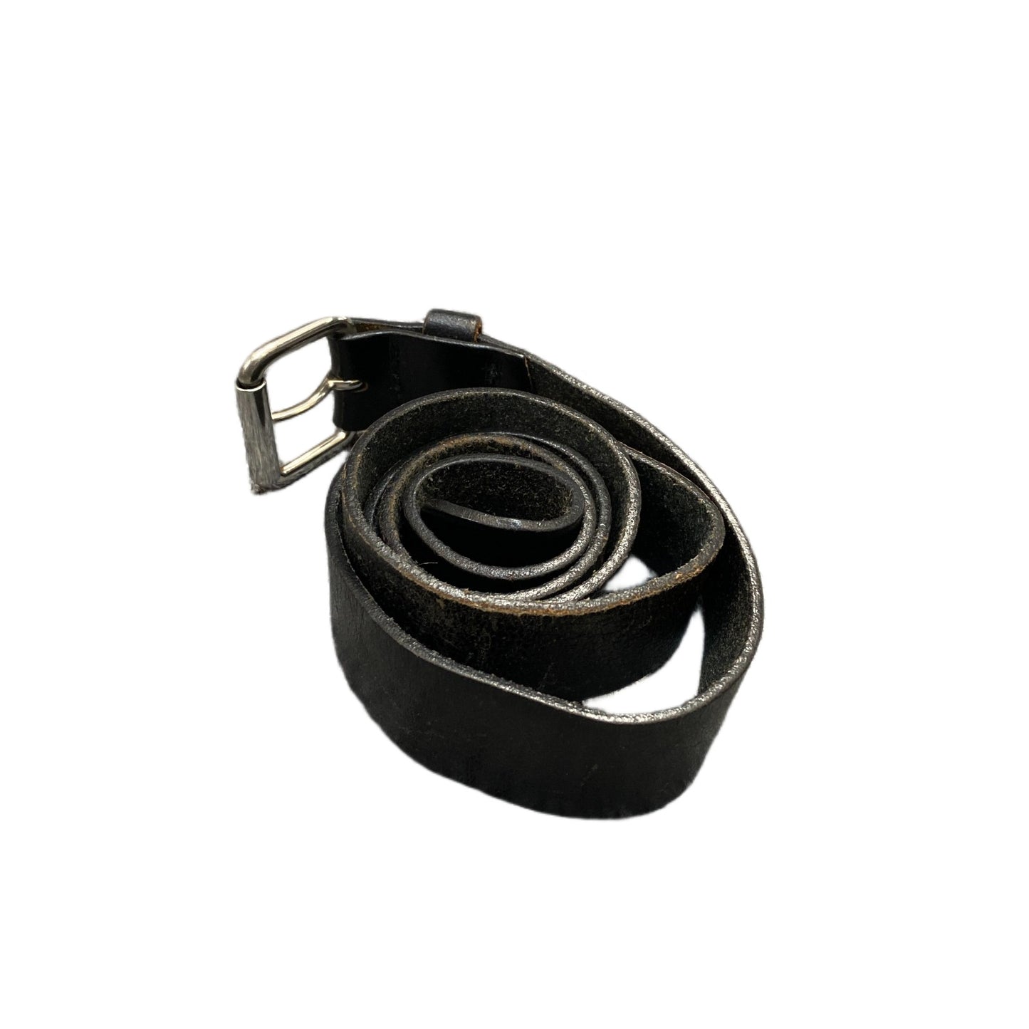 Waist Belt Mens Black Leather Adjustable Silver Roller Pin Buckle 43.5 Inches