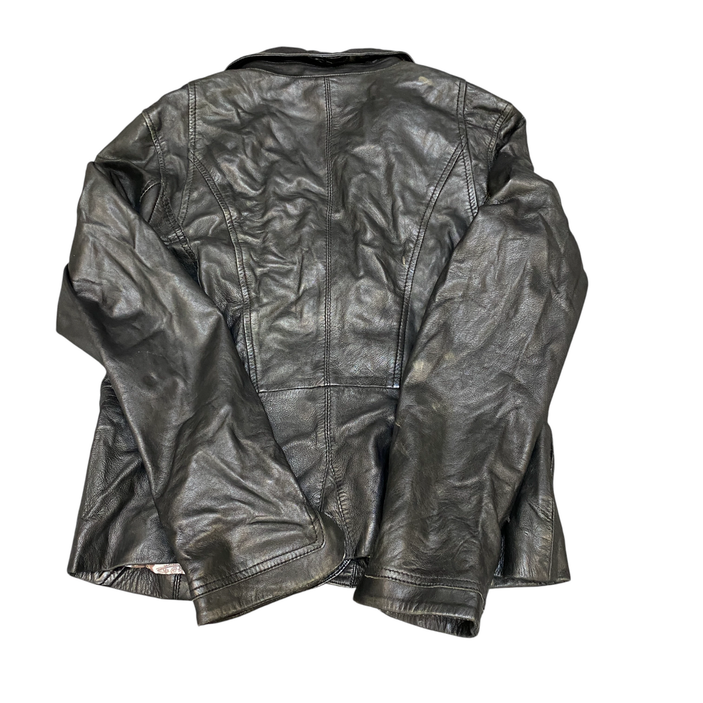 Arma Genuine Leather Blazer Jacket Womens M Black Notch Lapel Single Breasted