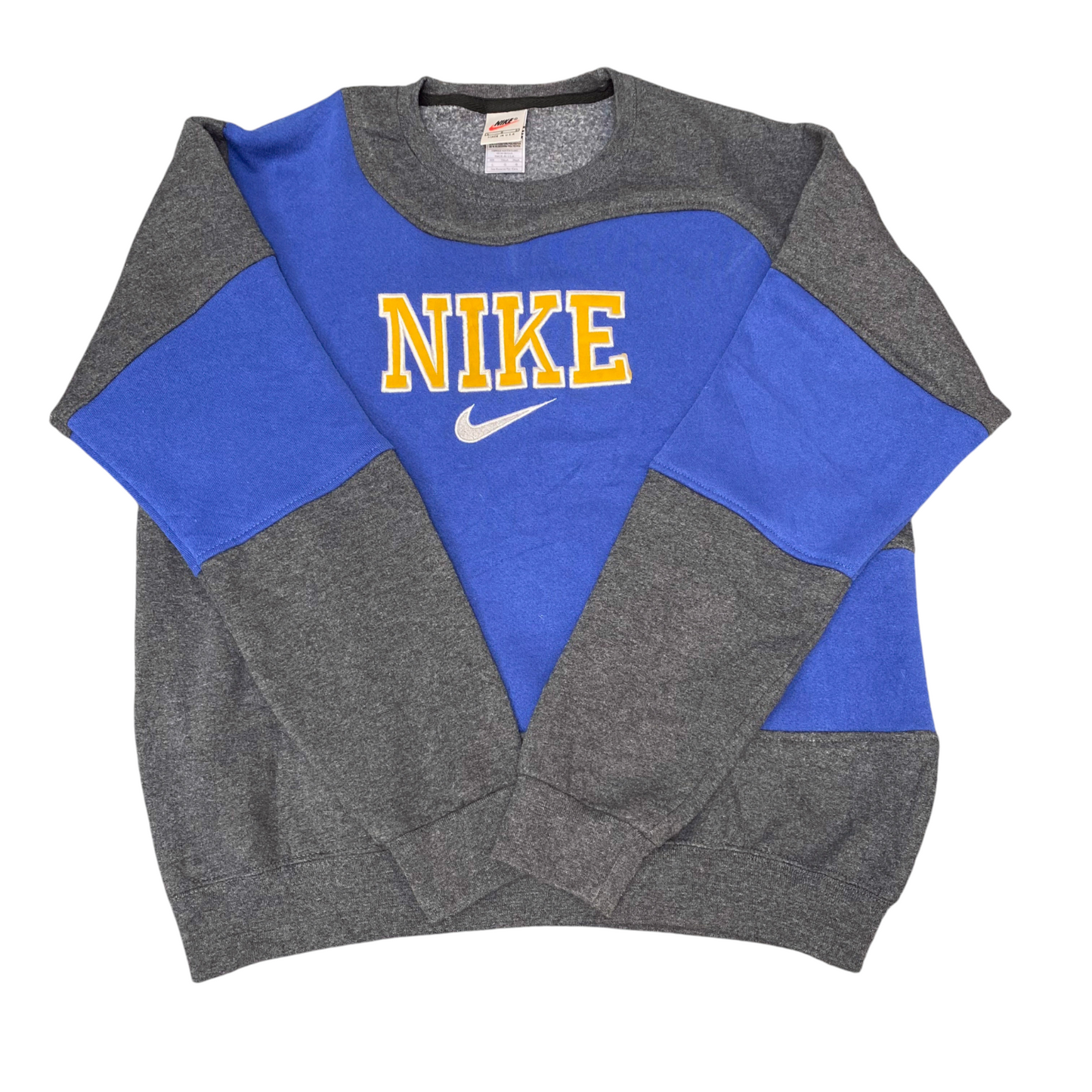 Nike Reworked Sweatshirt Mens Large Blue Grey Embroidered Spell Out Logo Y2K