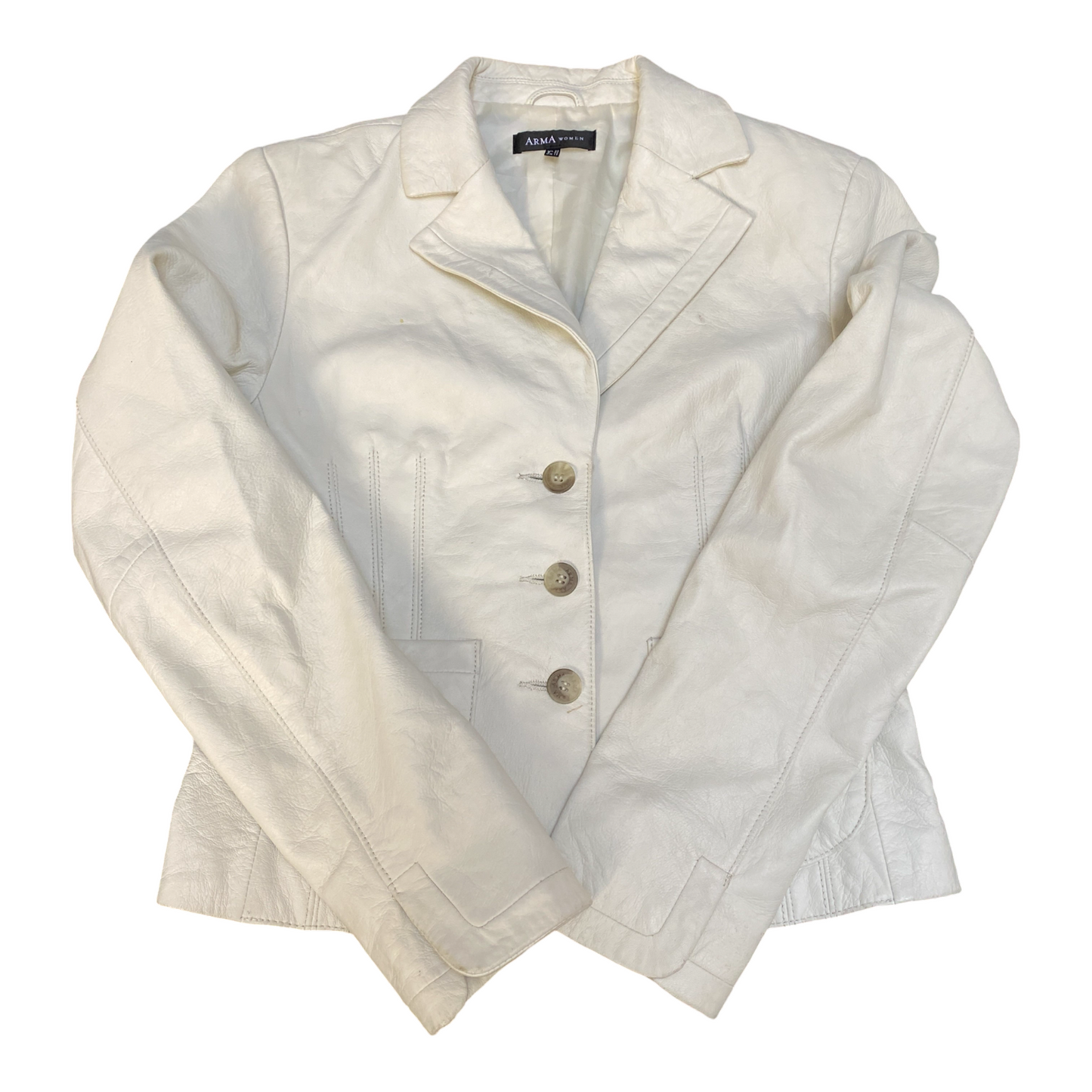 Arma Genuine Leather Blazer Jacket Womens M White Notch Lapel Single Breasted
