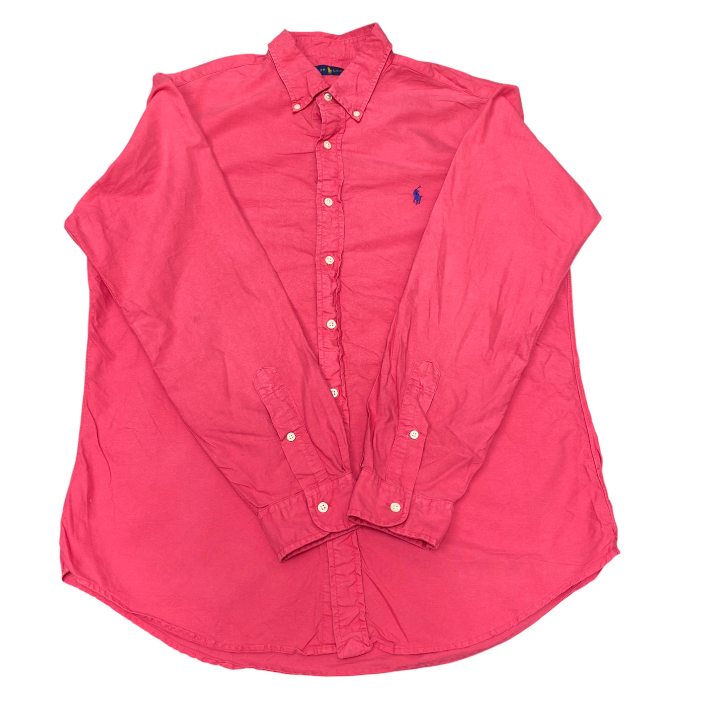 Ralph Lauren Shirt Mens L Pink Casual Long Sleeve Blue Pony Logo Button Down