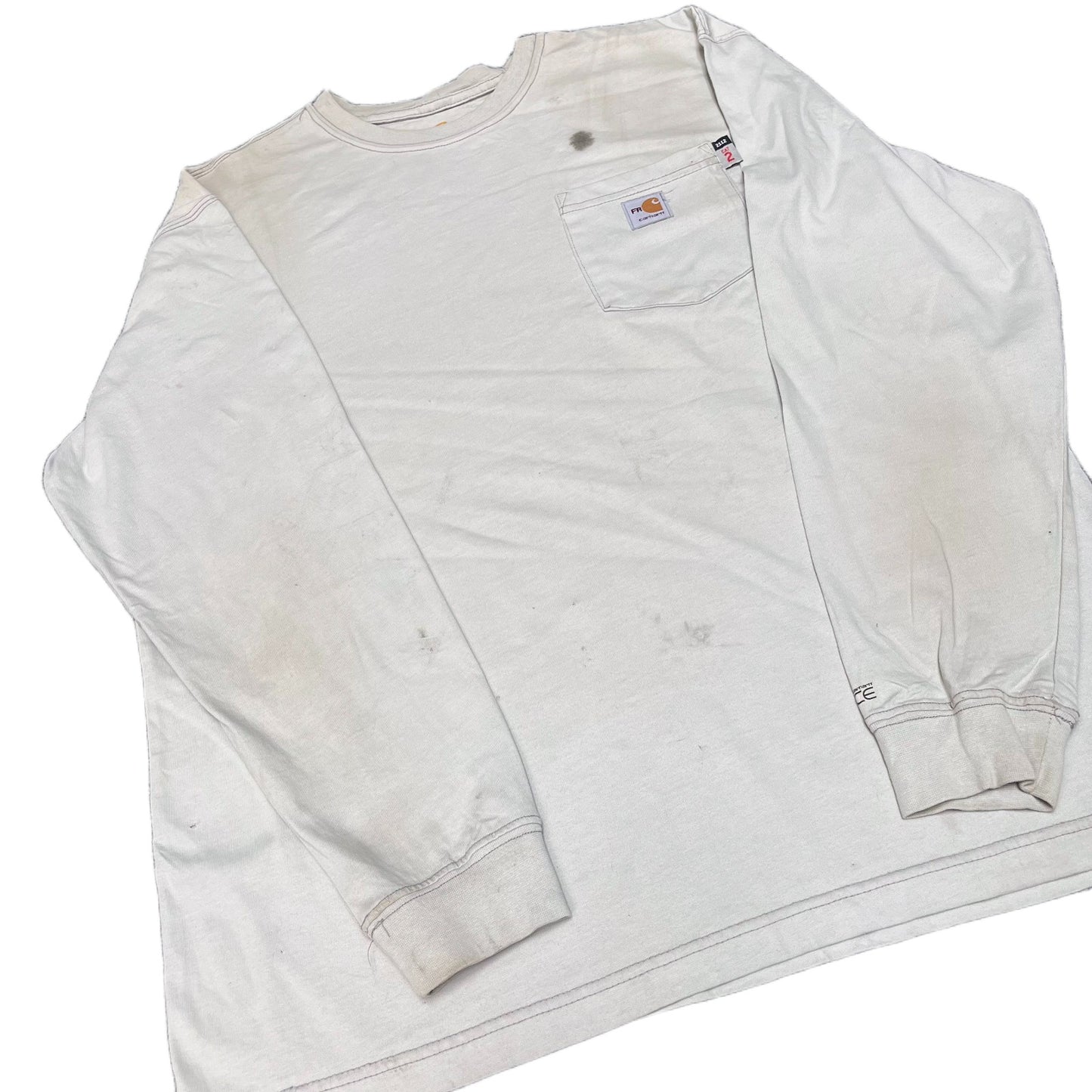 Carhartt FR Pocket T-Shirt Mens Large Cream Relaxed Fit Long Sleeve Workwear Tee