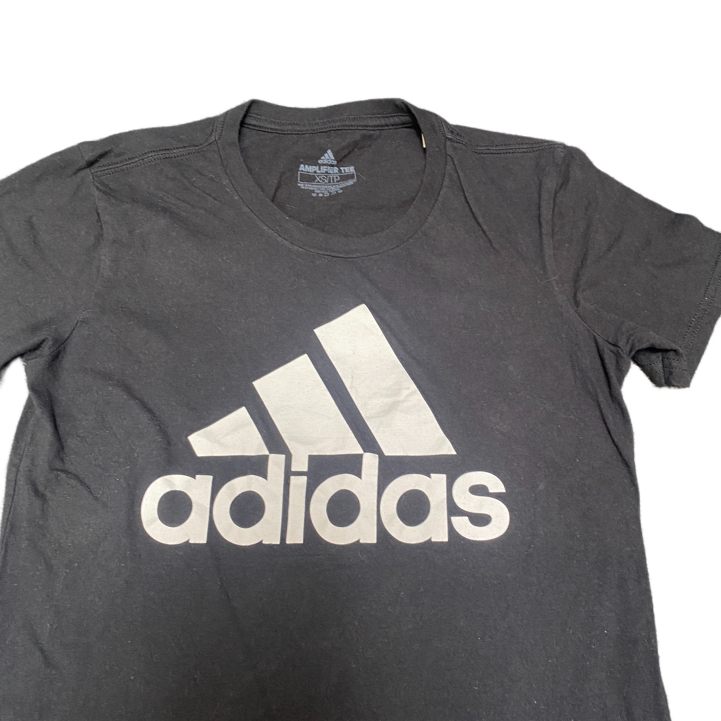 Adidas Amplifier T-Shirt Girls XS Black Graphic Print Short Sleeve Crew Neck Tee
