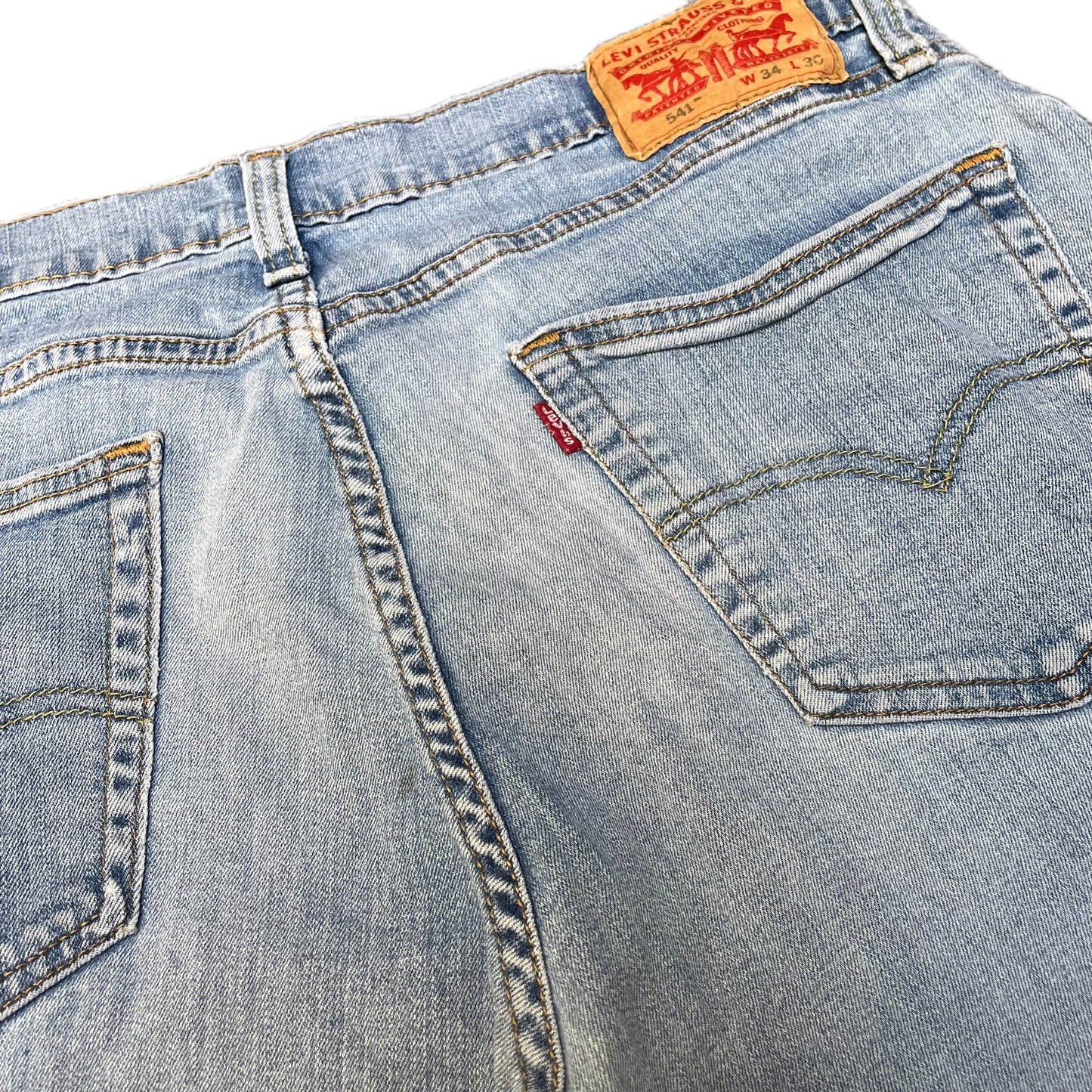 Levi's 541 Jean Shorts Fits as Mens L 34" Waist Blue Denim Athletic Fit Red Tab