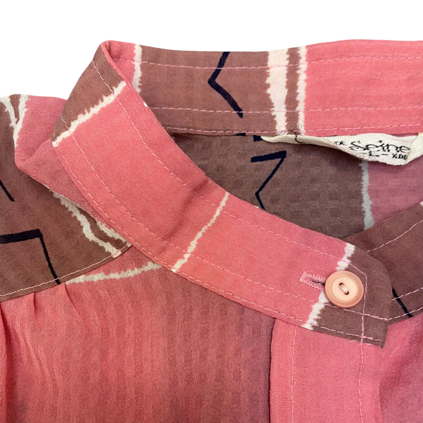 Womens Button Up Shirt M Pink Brown Striped Casual Long Sleeve Collared Outdoor