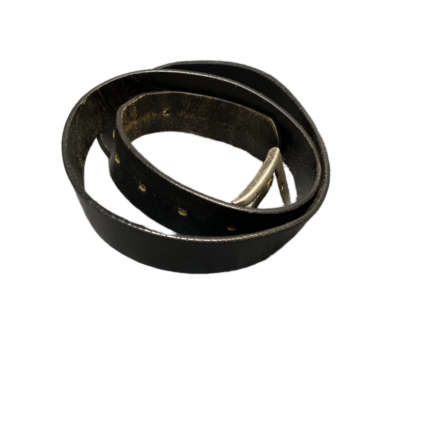 Vintage Waist Belt Mens Black Leather Adjustable Silver Pin Buckle 41.5 inches
