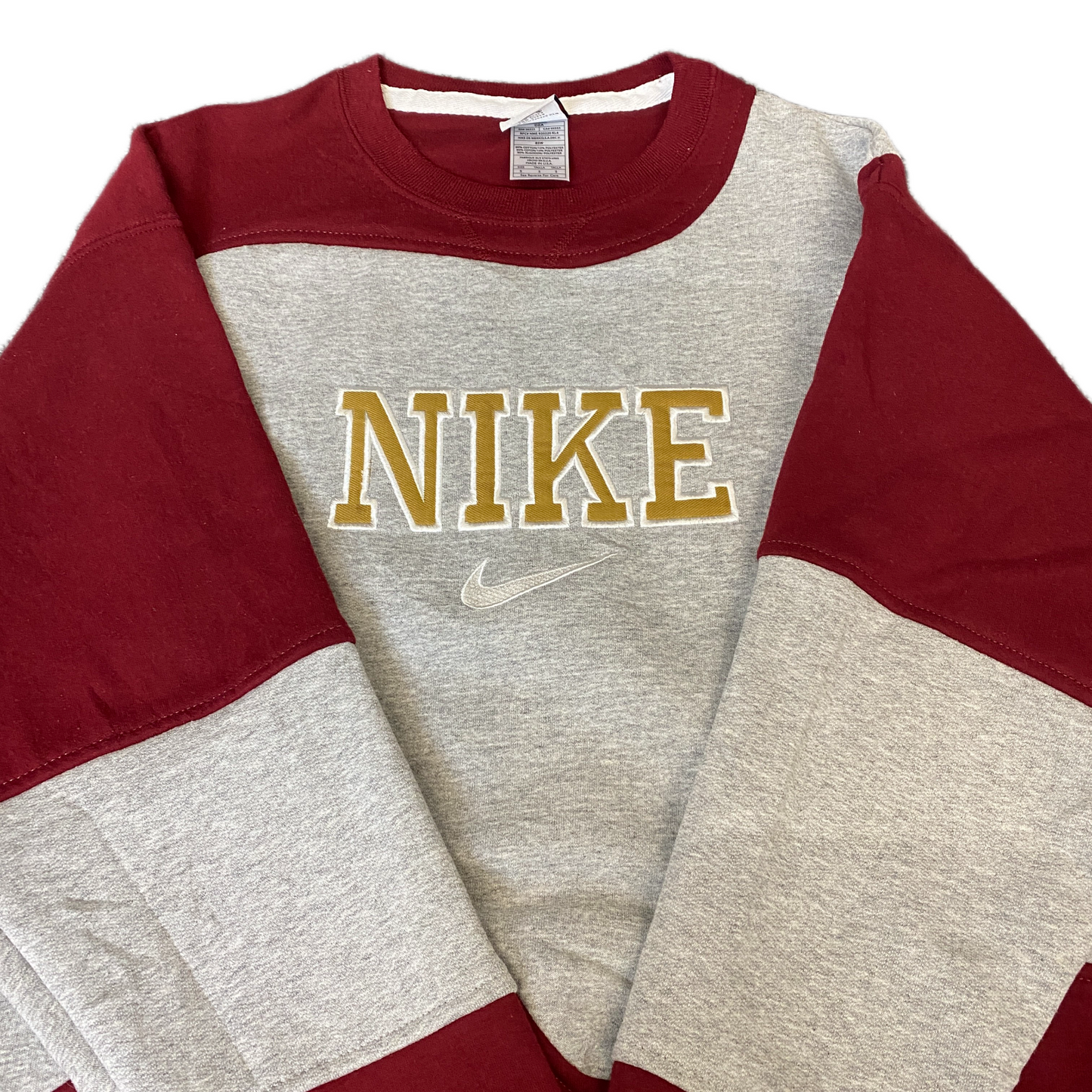 Nike Reworked Sweatshirt Men S Maroon Grey Embroidered Spellout Logo Vintage Y2K