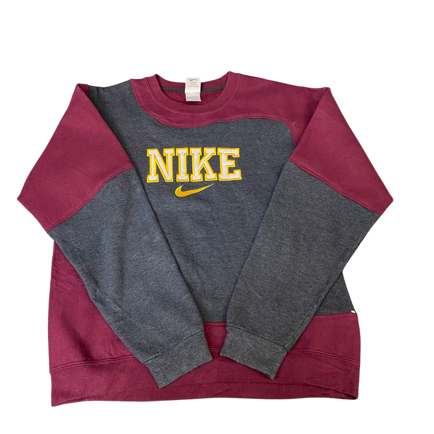 Nike Reworked Sweatshirt Men M Grey Maroon Embroidered Spellout Logo Vintage Y2K